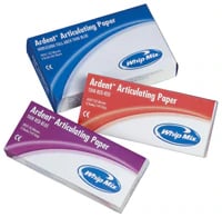 Ardent Horseshoe Style Full Arch Articulating Paper, Red/Blue, Extra Thin 63 Microns (0.0025"), 72 Sheets/Box, 60100