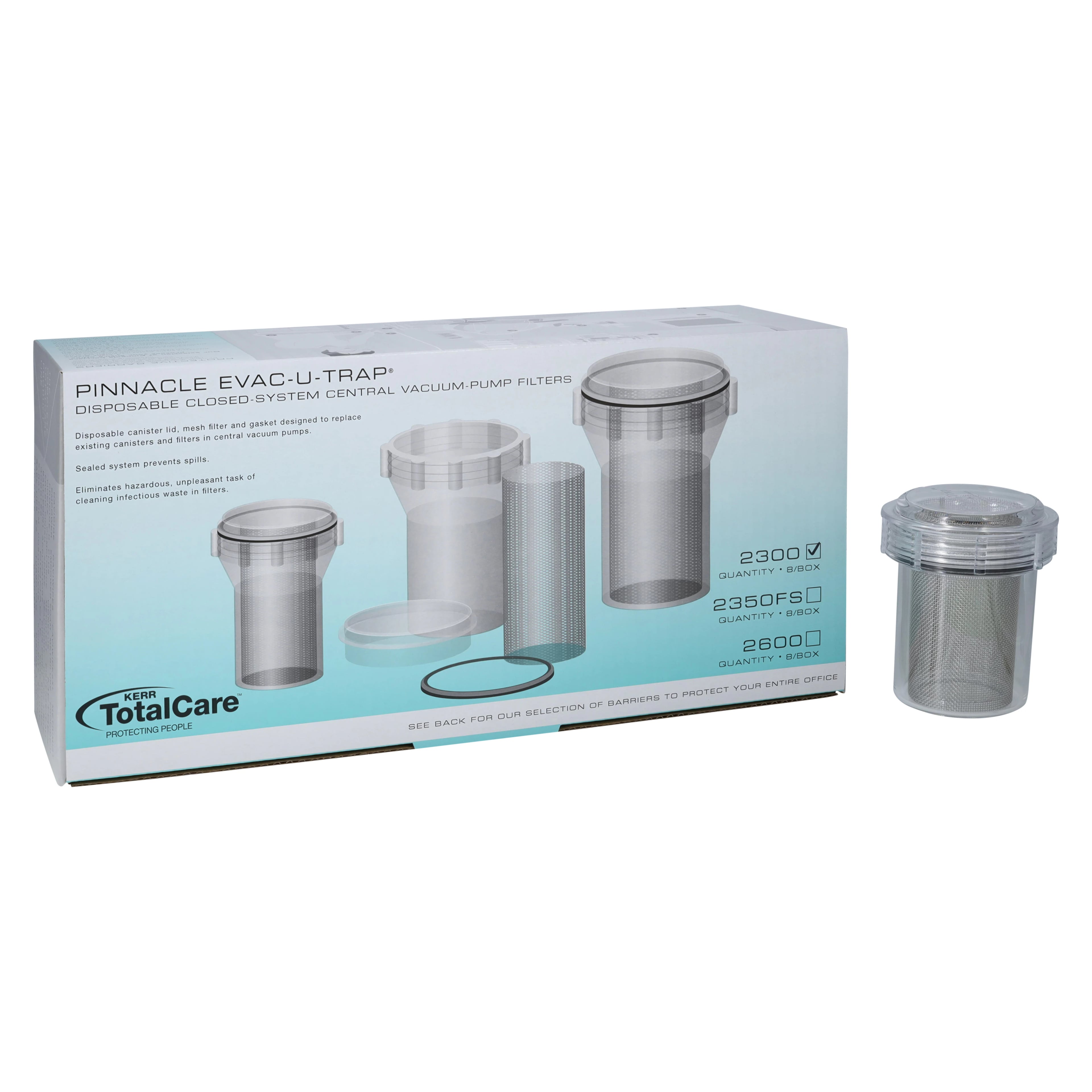 Evac-U-Trap Disposable Evacuator Trap, Model 2300, Internal Thread, 3-1/2" W x 4-3/8" H, 8/Box