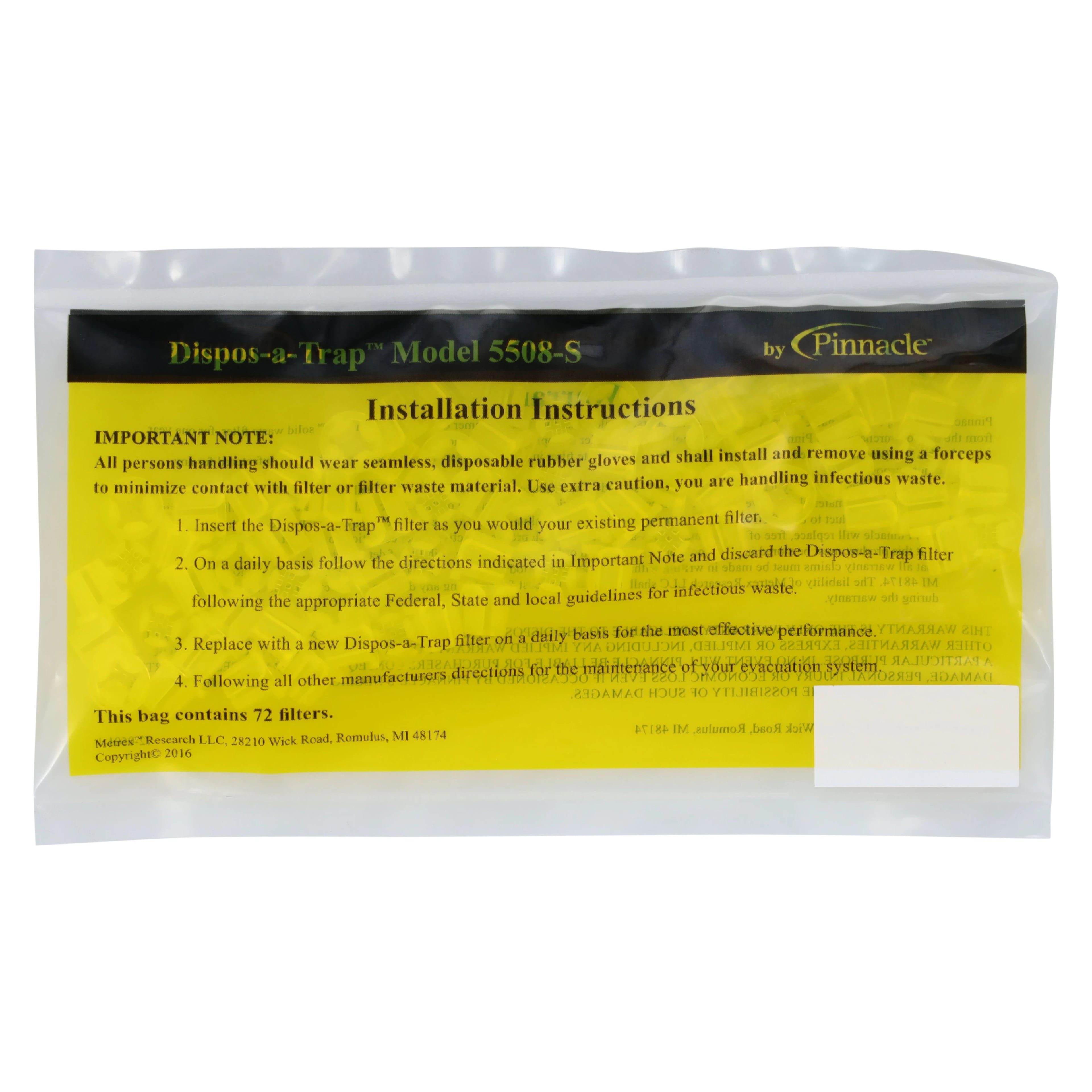 Dispos-A-Trap Universal Disposable Vacuum Trap, Model 5508-S, Fits All Saliva Ejectors, White, 72/Box