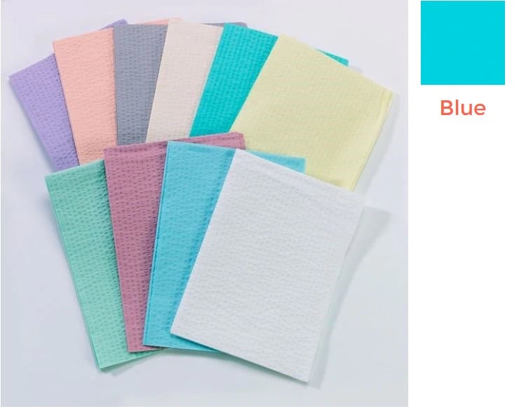 TIDI Ultimate Patient Towel & Bib, 13" x 18", 3-Ply Tissue, Waffle-Embossed, Blue, 500/Case, 918103