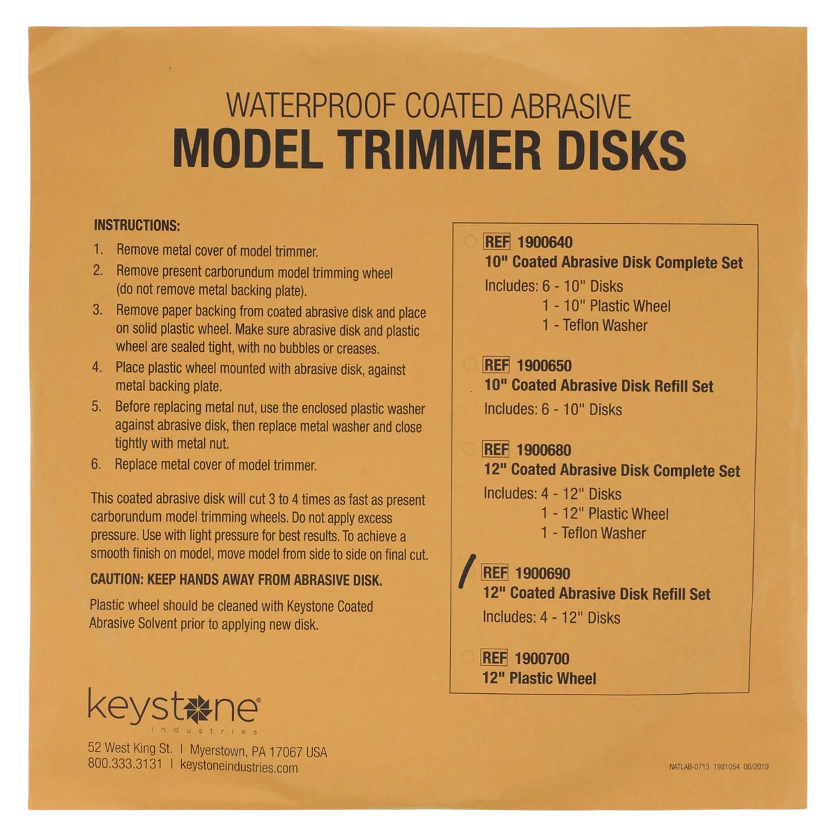 Keystone 12" Model Trimmer Disc, Coarse (50 Grit), Waterproof Abrasive Discs, 4/Pkg