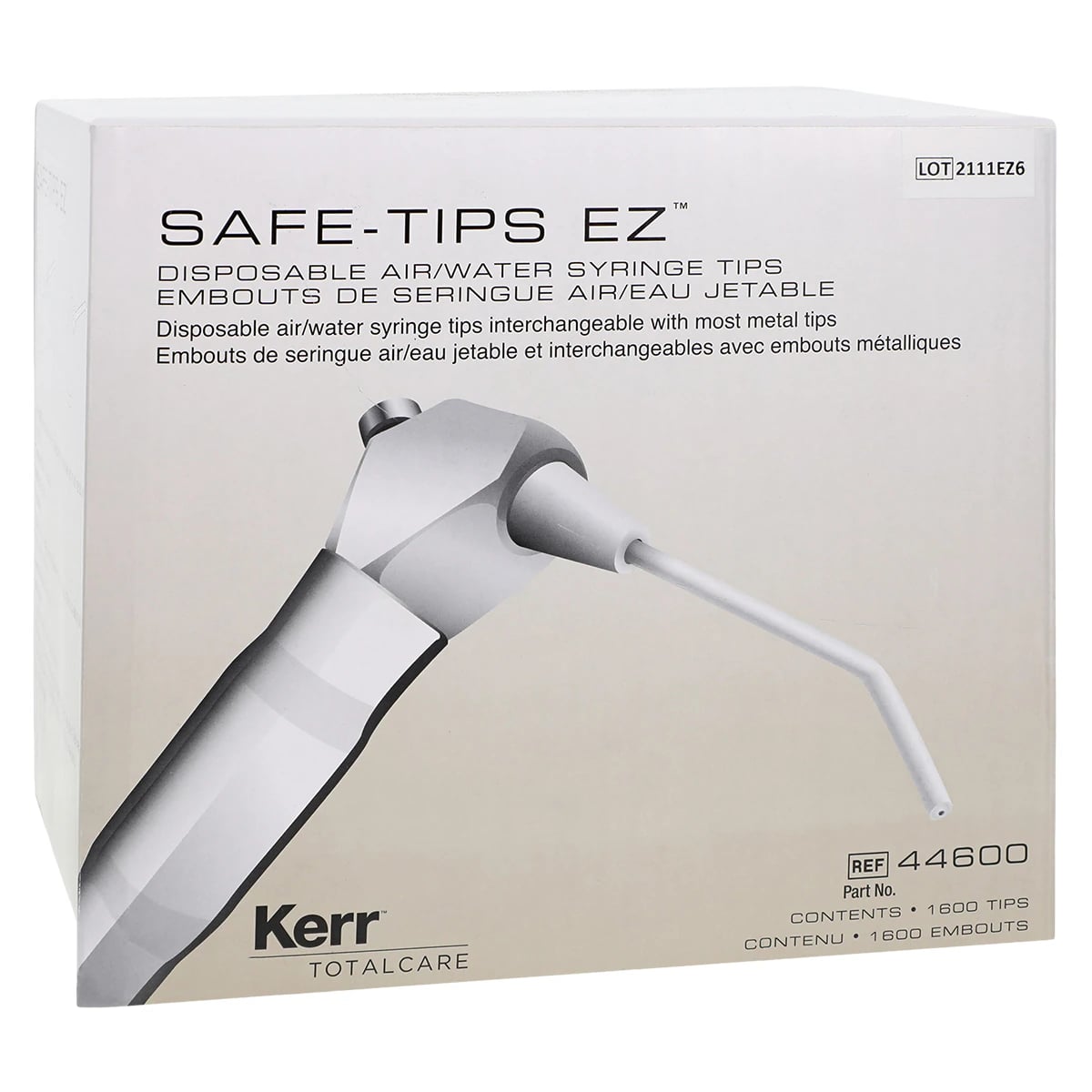 Safe-Tips EZ Disposable Air/Water Syringe Tips, Plastic with Metal Core, White, 1600/Pkg, 44600