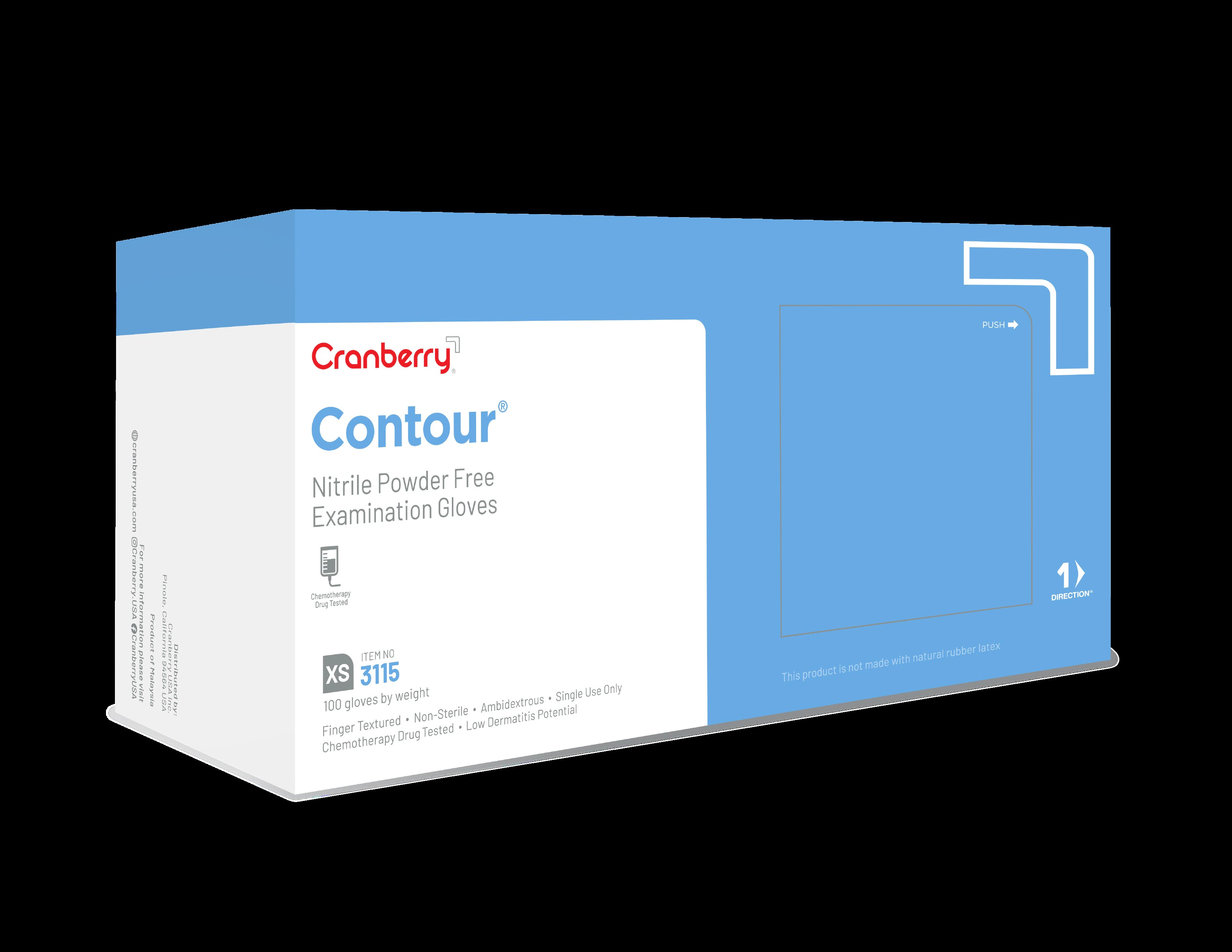 Cranberry Contour Powder-Free Nitrile Exam Gloves, Latex-Free, Blue, Small, 100/Box, CR3116