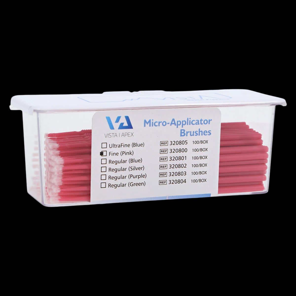 Vista Apex Micro Applicator Brushes, Fine, Pink, Bendable, 100/Pkg, 320800