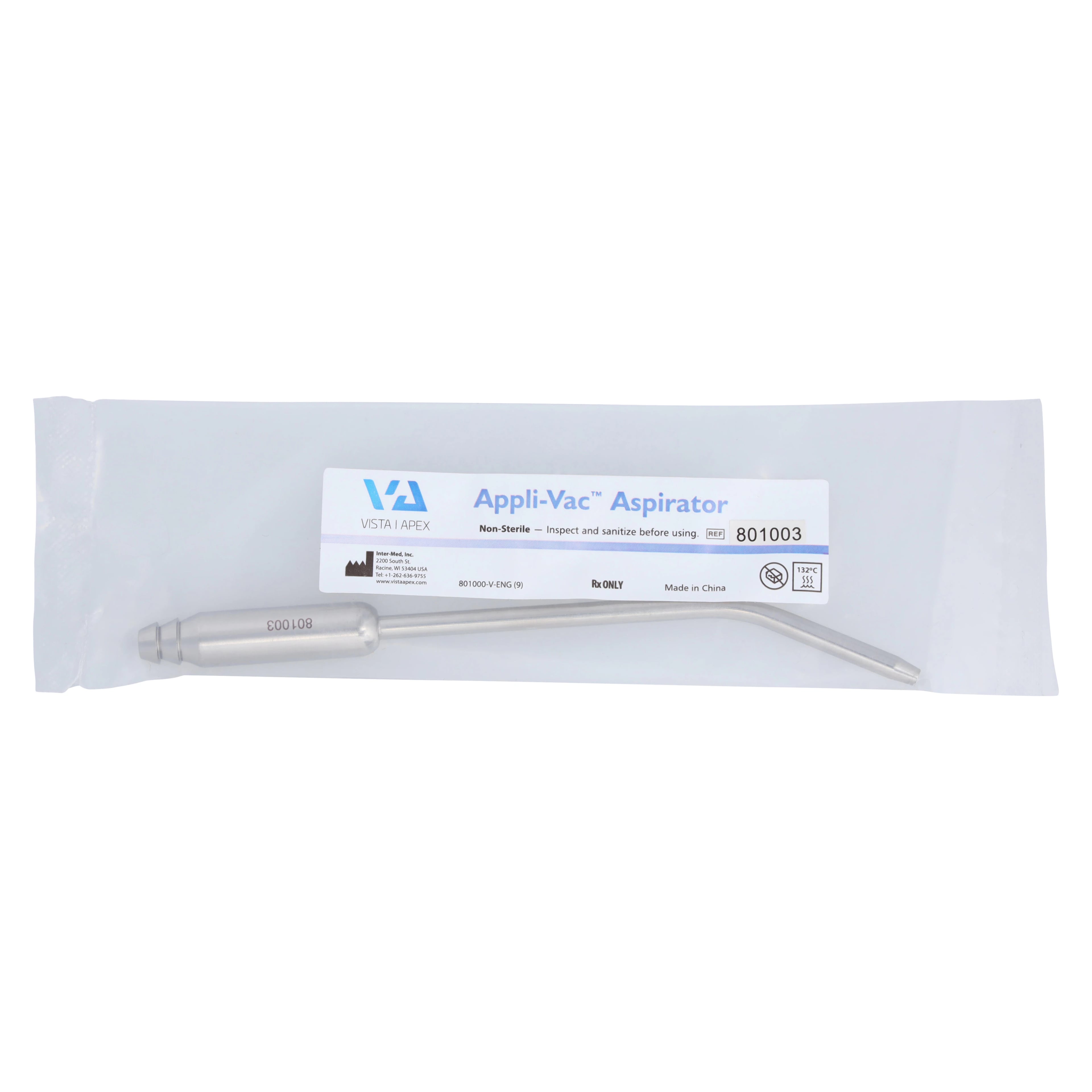 Vista Apex Appli-Vac Surgical Aspirator Tip, 3.0mm, Stainless Steel, 6" Length, 15P3A Style, 1 Each (801003)