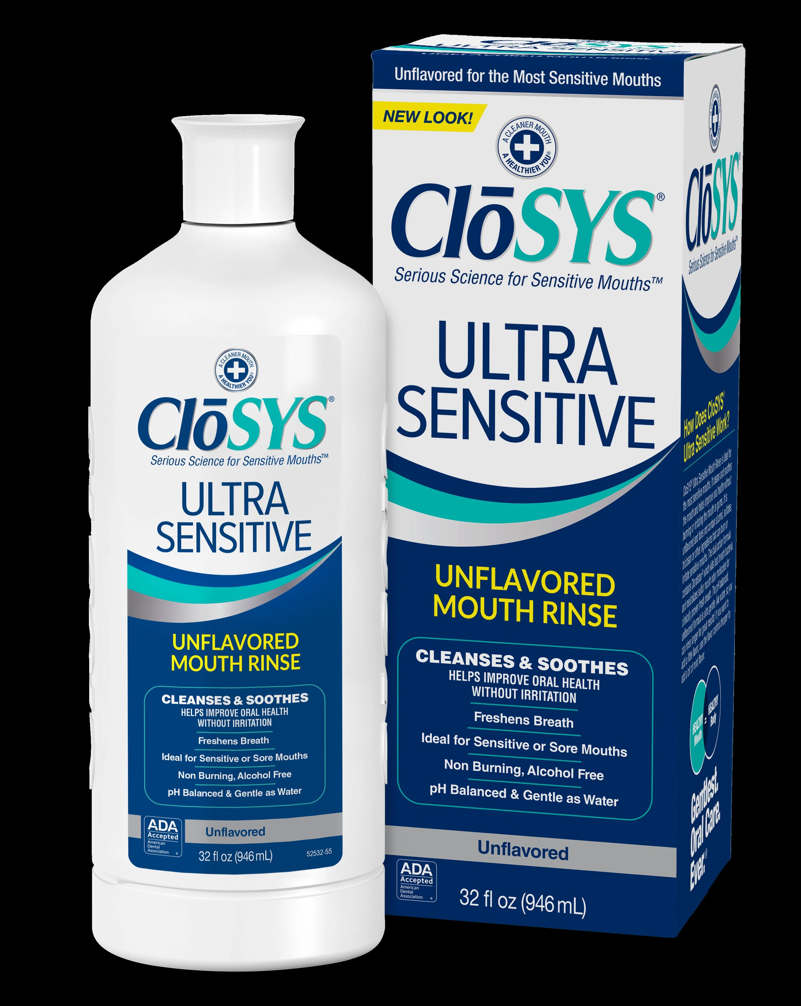 CloSYS Ultra Sensitive Oral Rinse, Unflavored, Alcohol-Free, 16 oz Bottle, 12/Case, CLUS16-6014R