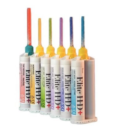 Elite HD+ Super Light Body Fast Set Vinyl Polysiloxane Impression Material, 2 x 50 ml Cartridges with 12 Mixing Tips, C203050
