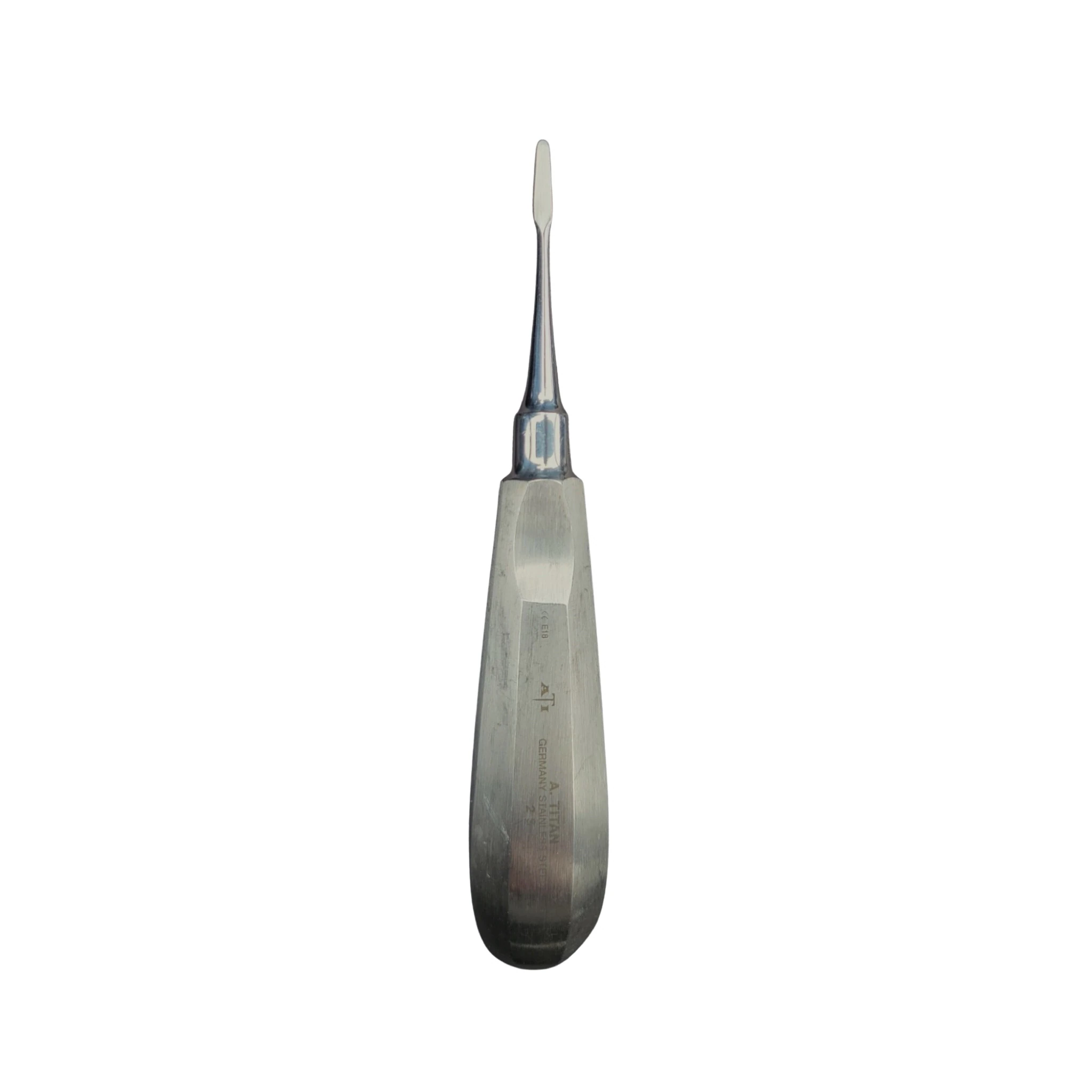 A. Titan Seldin Root Elevator #2S, Flat Tip, Single End, Stainless Steel, 16 cm