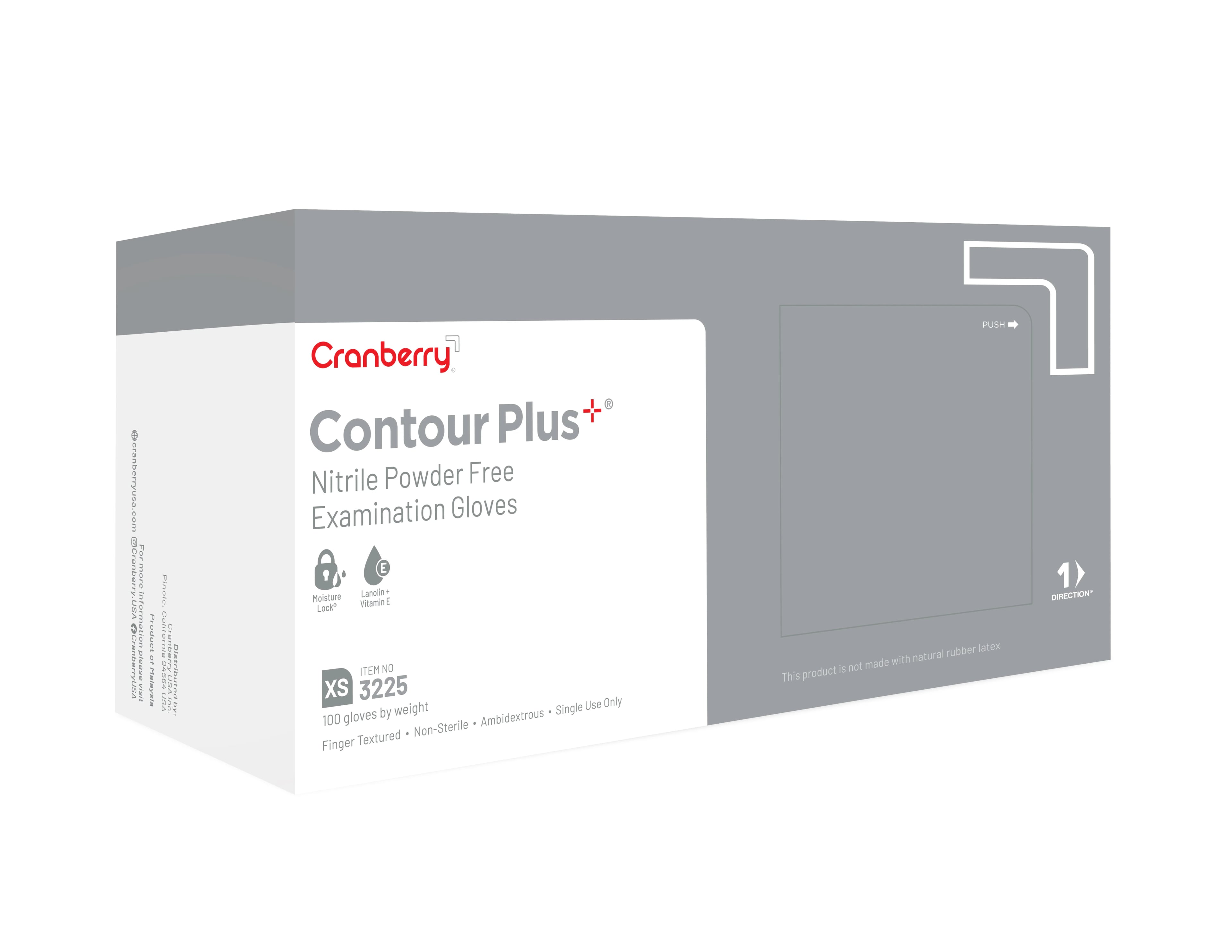Cranberry Contour Plus Nitrile Exam Gloves, Powder-Free, Latex-Free, White, Extra Small, 100/Box, CR3225
