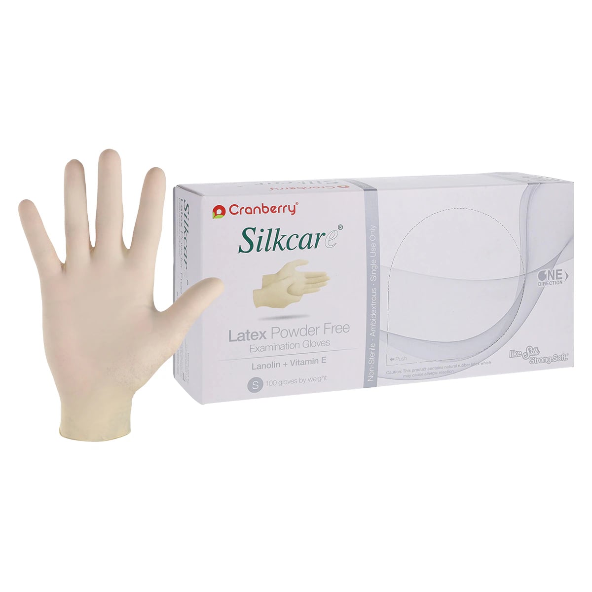 Cranberry Silkcare Powder-Free Latex Exam Gloves with Lanolin and Vitamin E, Small, Natural, 100/Box, CR7816