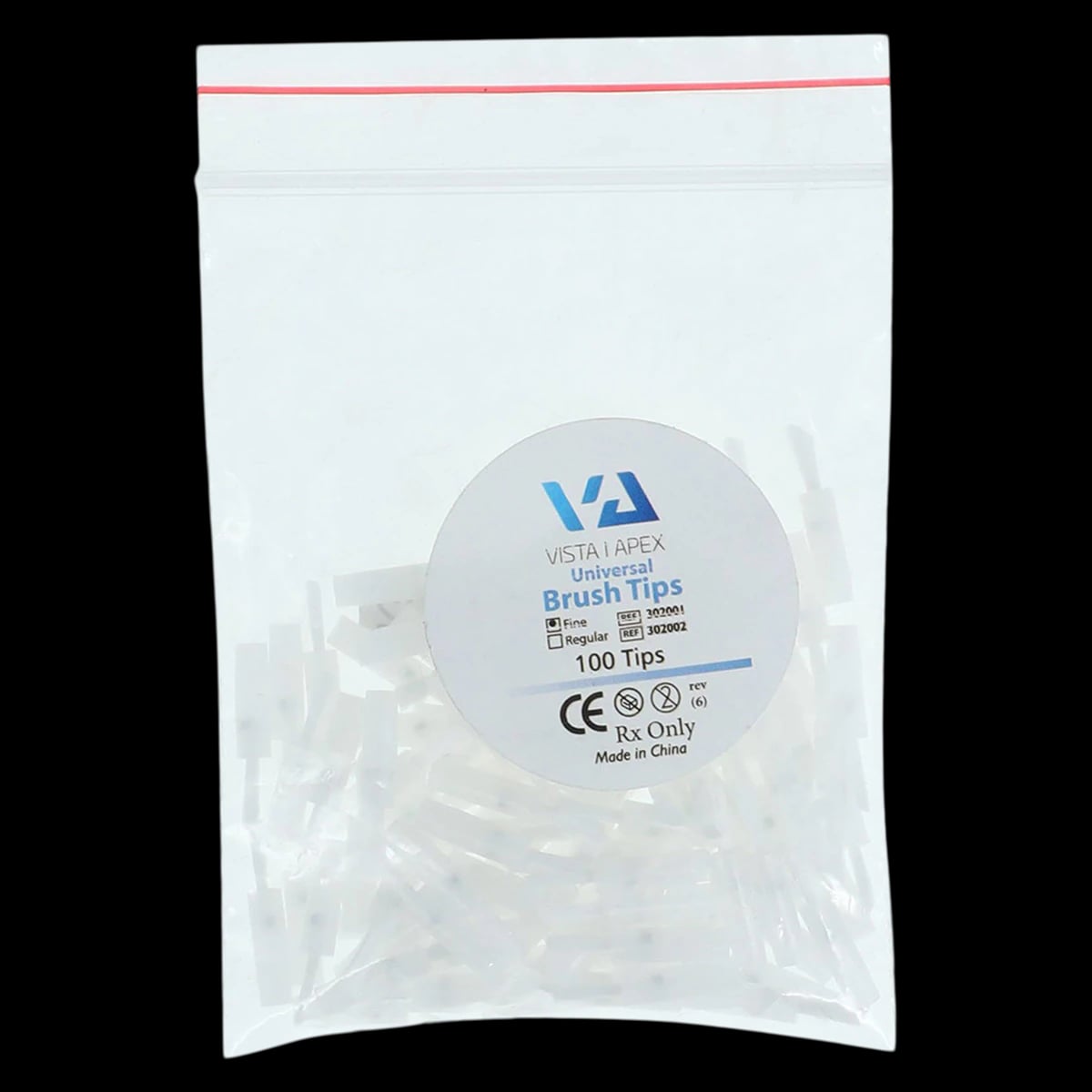 Vista Apex Universal Composite Brush Tips, Fine Bristle, White, 100/Bag, 302001