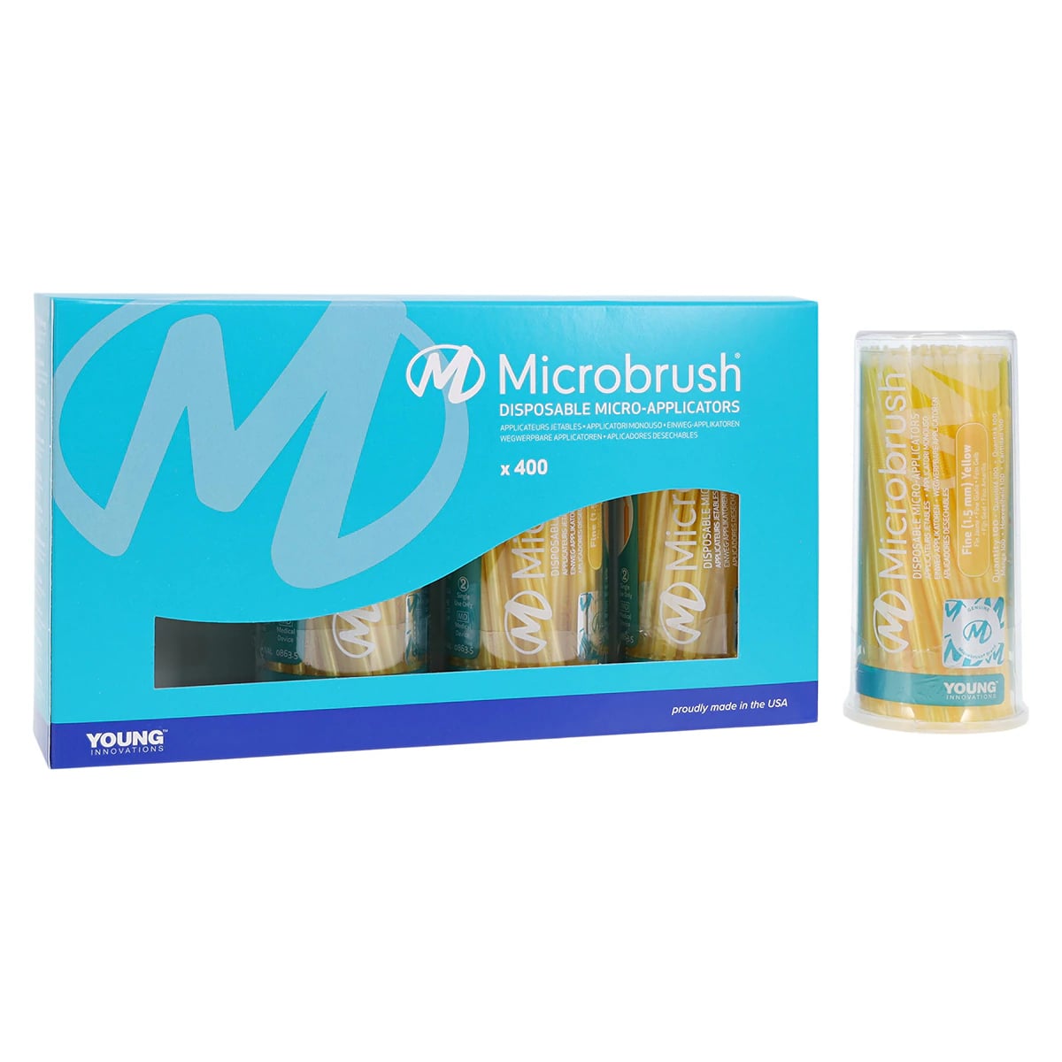 Microbrush Tube Series Fine Yellow Micro Applicators, 1.5mm, 400/Pk, MFY400