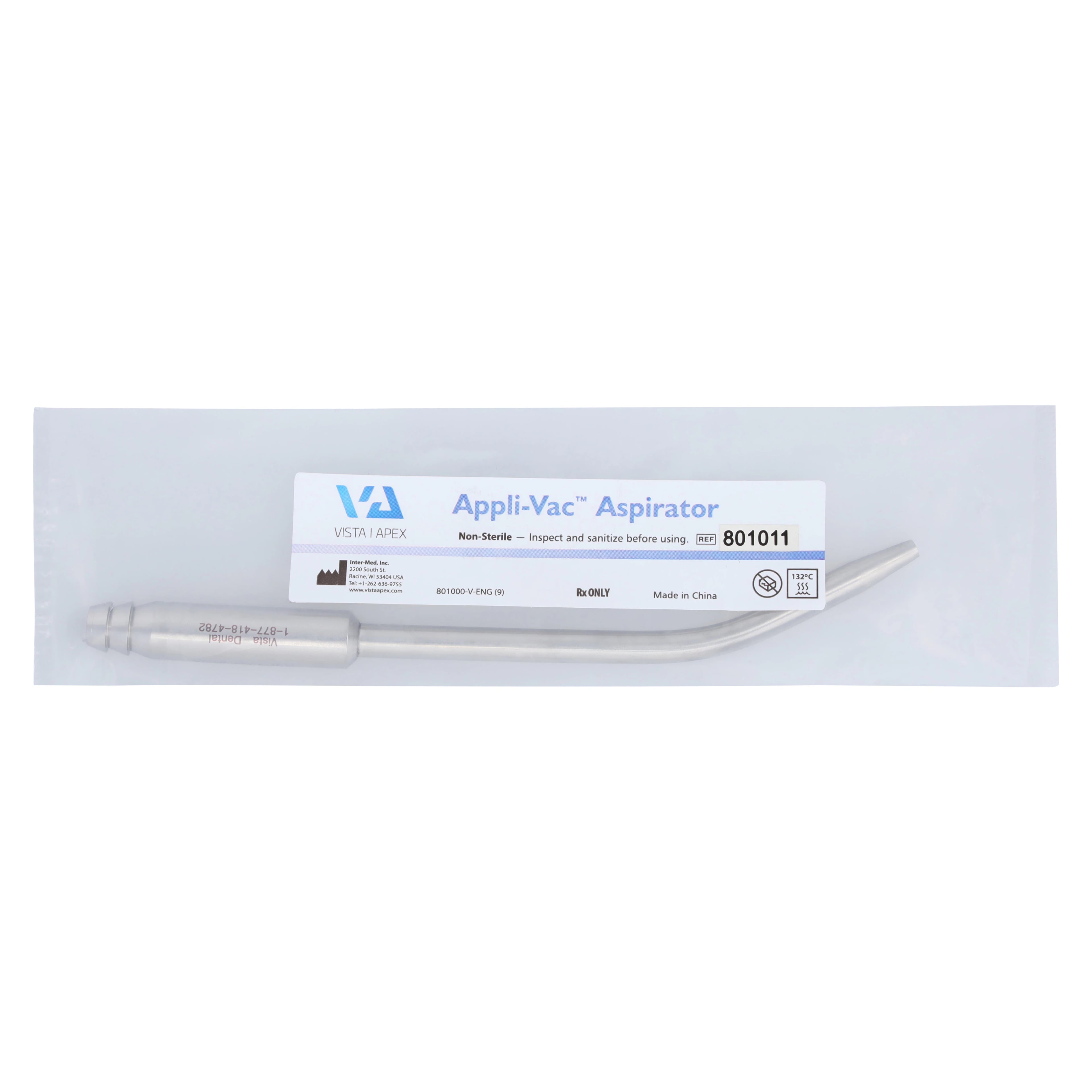 Vista Apex Appli-Vac Surgical Aspirator Tip, 3.0mm Opening, 1/4" Diameter, 6" Length, Style 46P3A, #801011