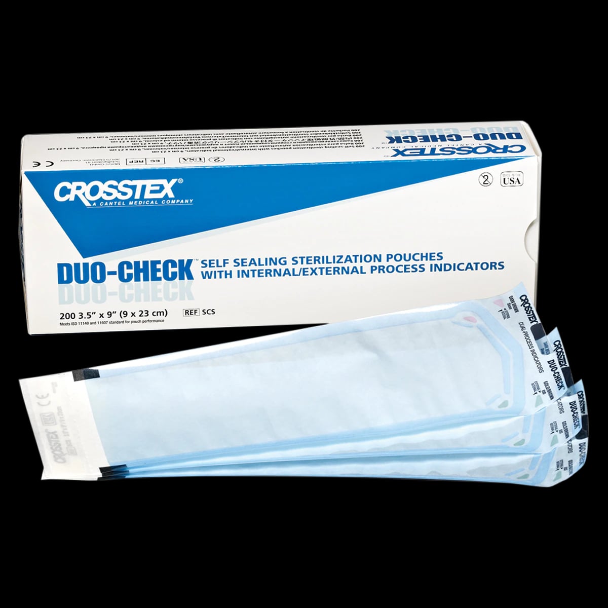Crosstex Duo-Check Self-Seal Sterilization Pouches, 10" x 15", Blue Film, 100/Box, SCL1015