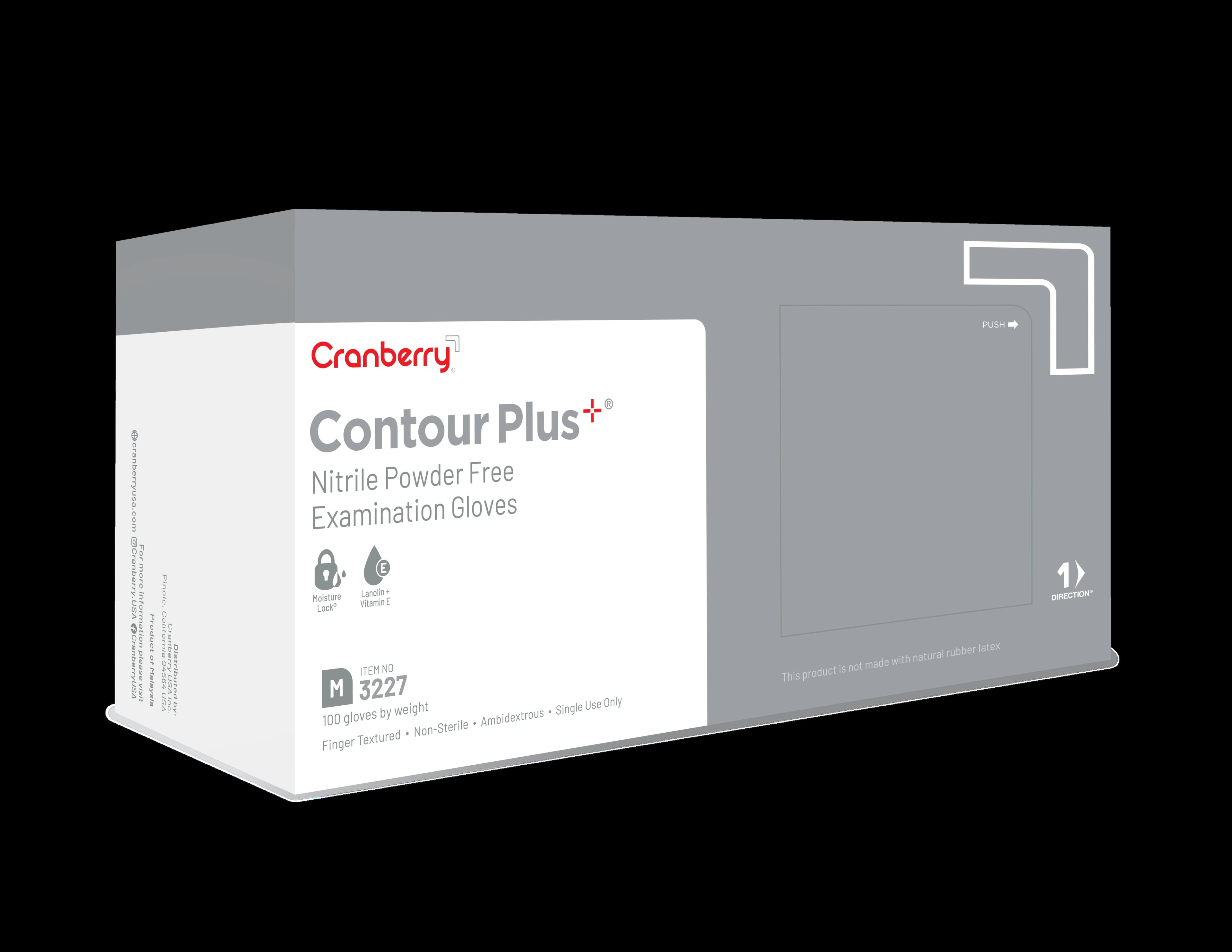 Cranberry Contour Plus Nitrile Exam Gloves, Powder-Free, Latex-Free, White, Small, 100/Box, CR3226