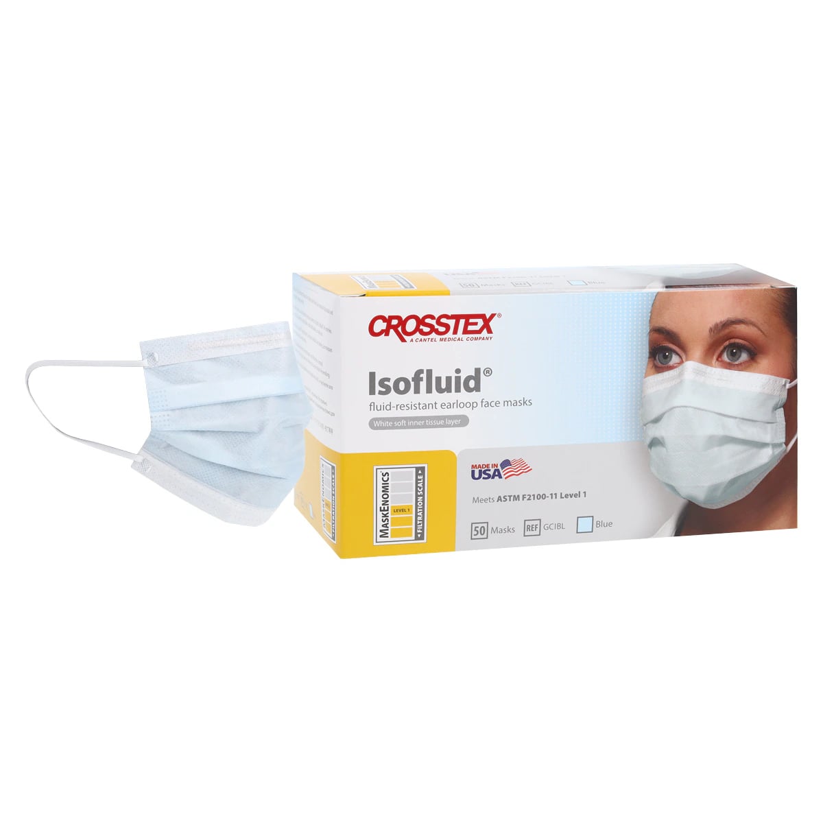 Isofluid™ Earloop Face Mask, ASTM Level 1, Blue, Latex-Free, 50/Box, GCIBL