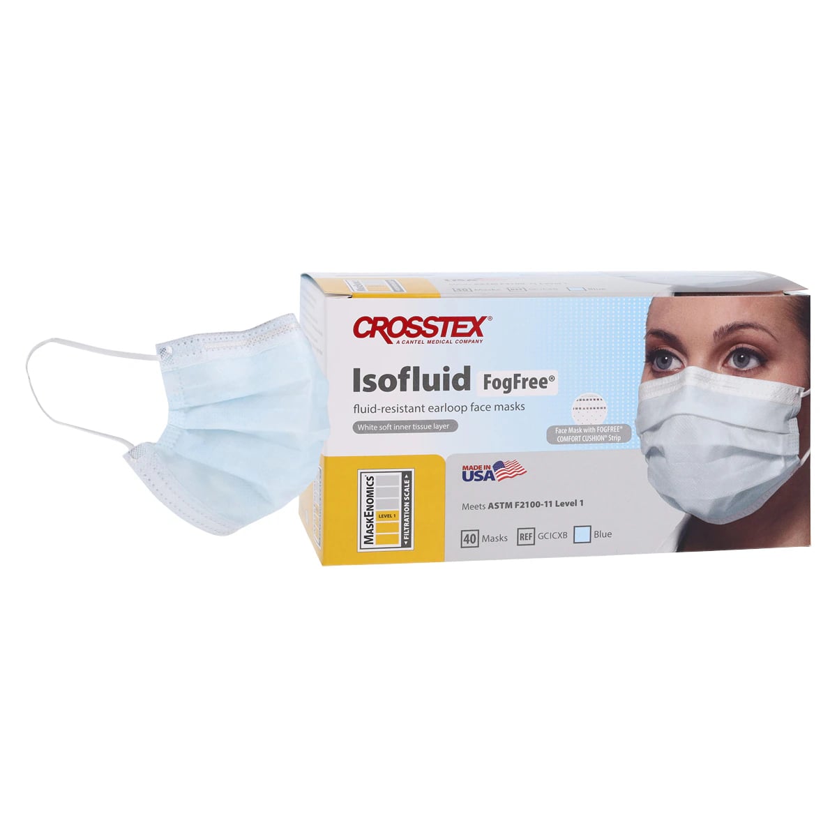 Isofluid FogFree Earloop Surgical Face Mask, ASTM Level 1, Anti-Fog, Fluid Resistant, Blue, 40/Box, GCICXB