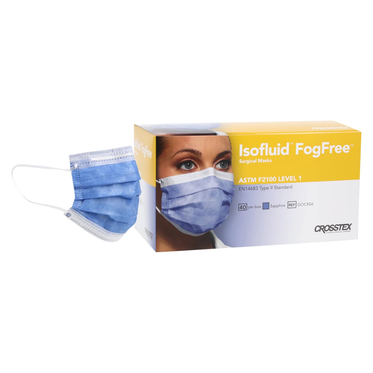 Isofluid FogFree™ Surgical Face Mask, ASTM Level 1, Sapphire, Ear Loop, Box of 40, GCICXS