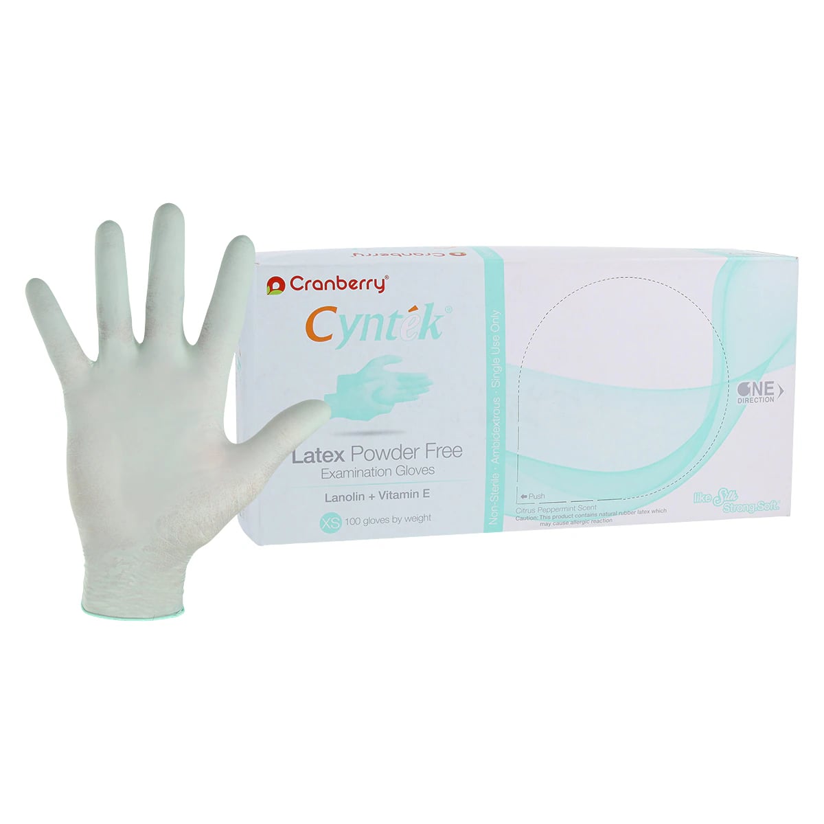 Cranberry Cyntek Powder-Free Latex Exam Gloves, Extra Small, Wintergreen, 100/Box, CR7835