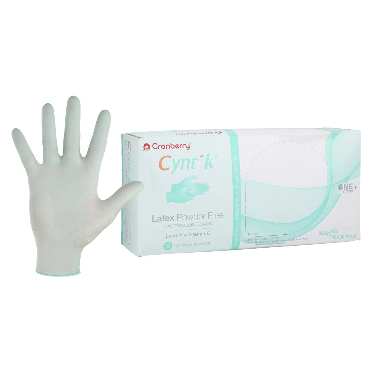 Cranberry Cyntek Powder-Free Latex Exam Gloves, Lanolin & Vitamin E Coated, Wintergreen, Medium, 100/Box, CR7837
