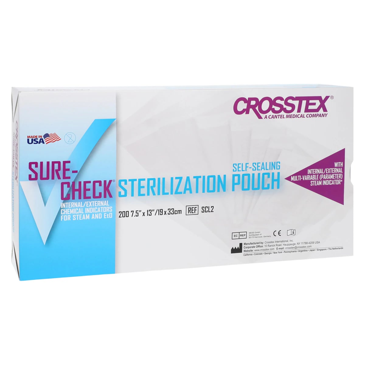 Sure-Check Self-Seal Sterilization Pouches, 7.5" x 13", Clear, 200/Box, SCL2