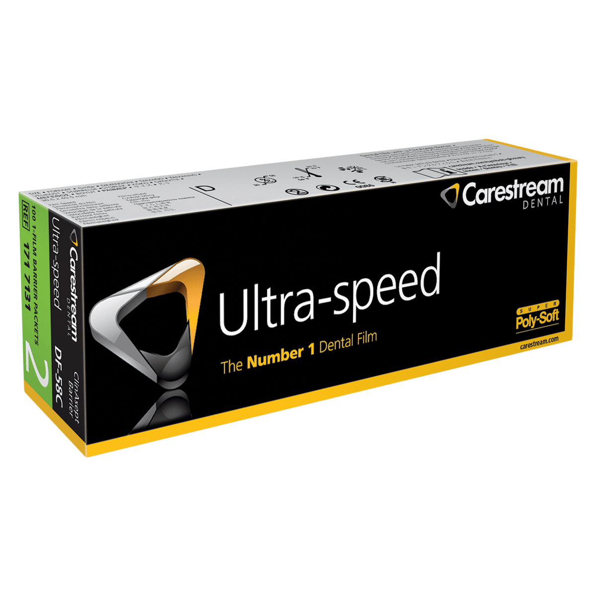 Carestream Ultra-Speed Intraoral X-Ray Film DF-58C, Size 2, Single Film, Super Poly-Soft Packet with ClinAsept Barrier, 100/Box, 1717131