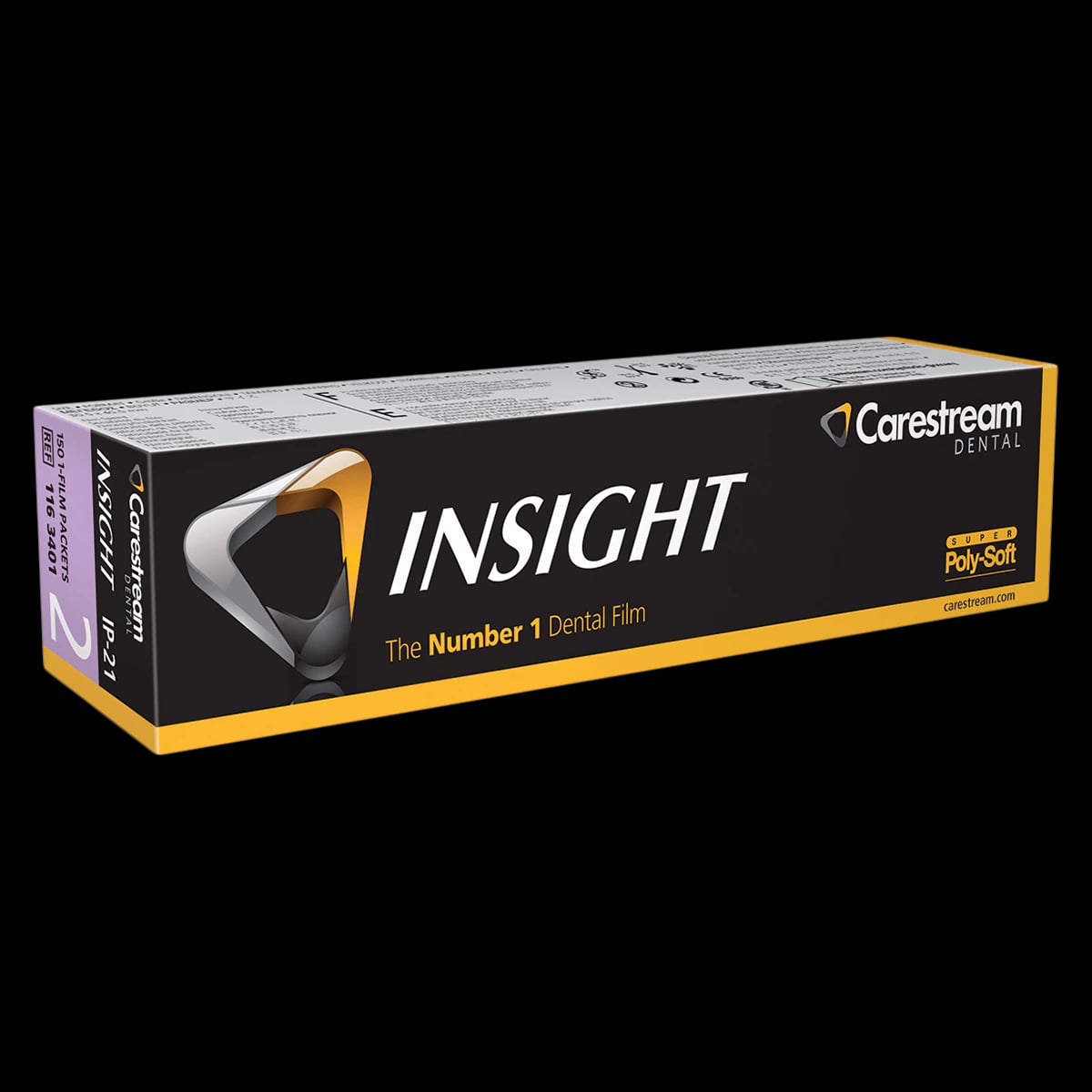 Carestream Insight IP-21 Size 2 Periapical Dental X-Ray Film, F-Speed, Single Super Poly-Soft Packets, 150/Box, 1163401