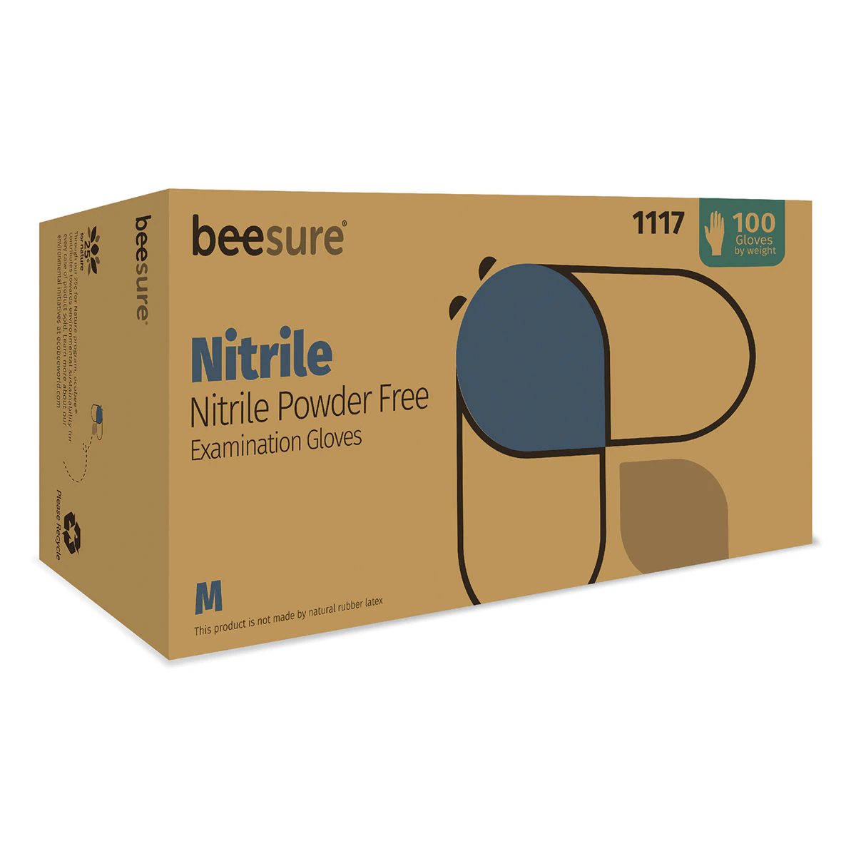 BeeSure Nitrile Exam Gloves, Powder-Free, Non-Sterile, Extra Small, Blue, 100/Box, BE1115