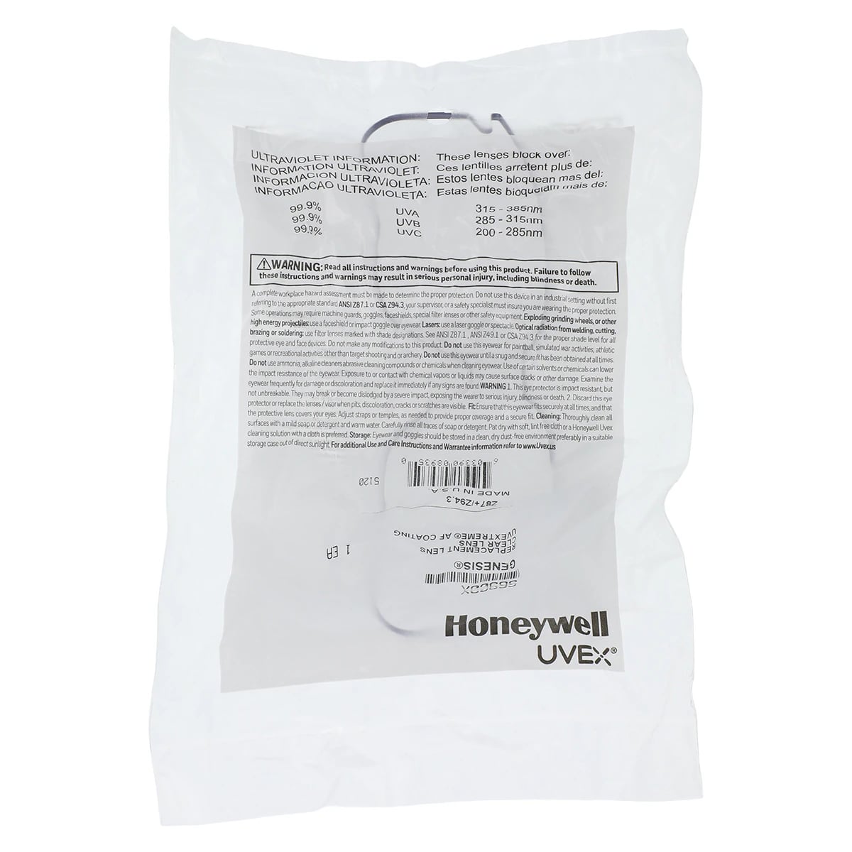 Uvex Genesis Replacement Lens, Clear, 10/Pack, 355820