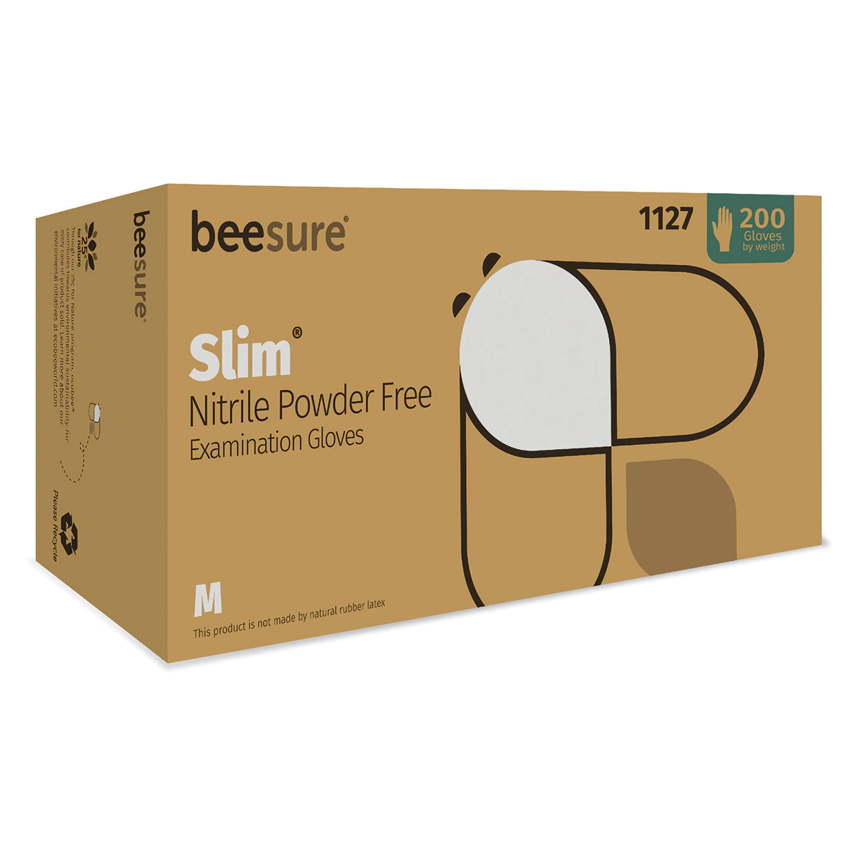 BeeSure Slim Nitrile Exam Gloves, Powder-Free, Non-Sterile, X-Small, White, 200/Box, BE1125