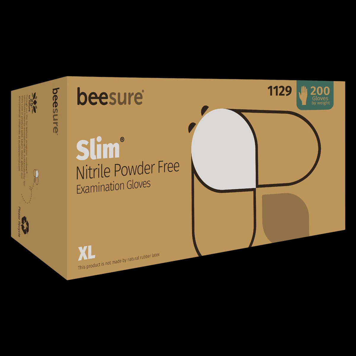 BeeSure Slim Soft White Nitrile Exam Gloves, Powder Free, Latex Free, Non-Sterile, X-Large, 200/Box, BE1129