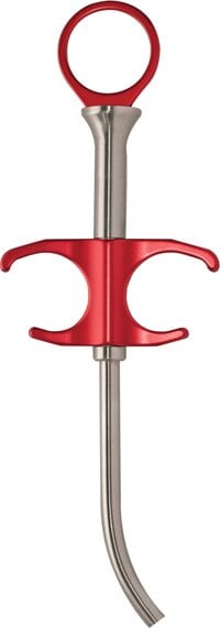 A. Titan Curved Bone Funnel, 4.5mm, Holds 2.0cc, Red Thumb Ring, Stainless Steel, BFC-4.5