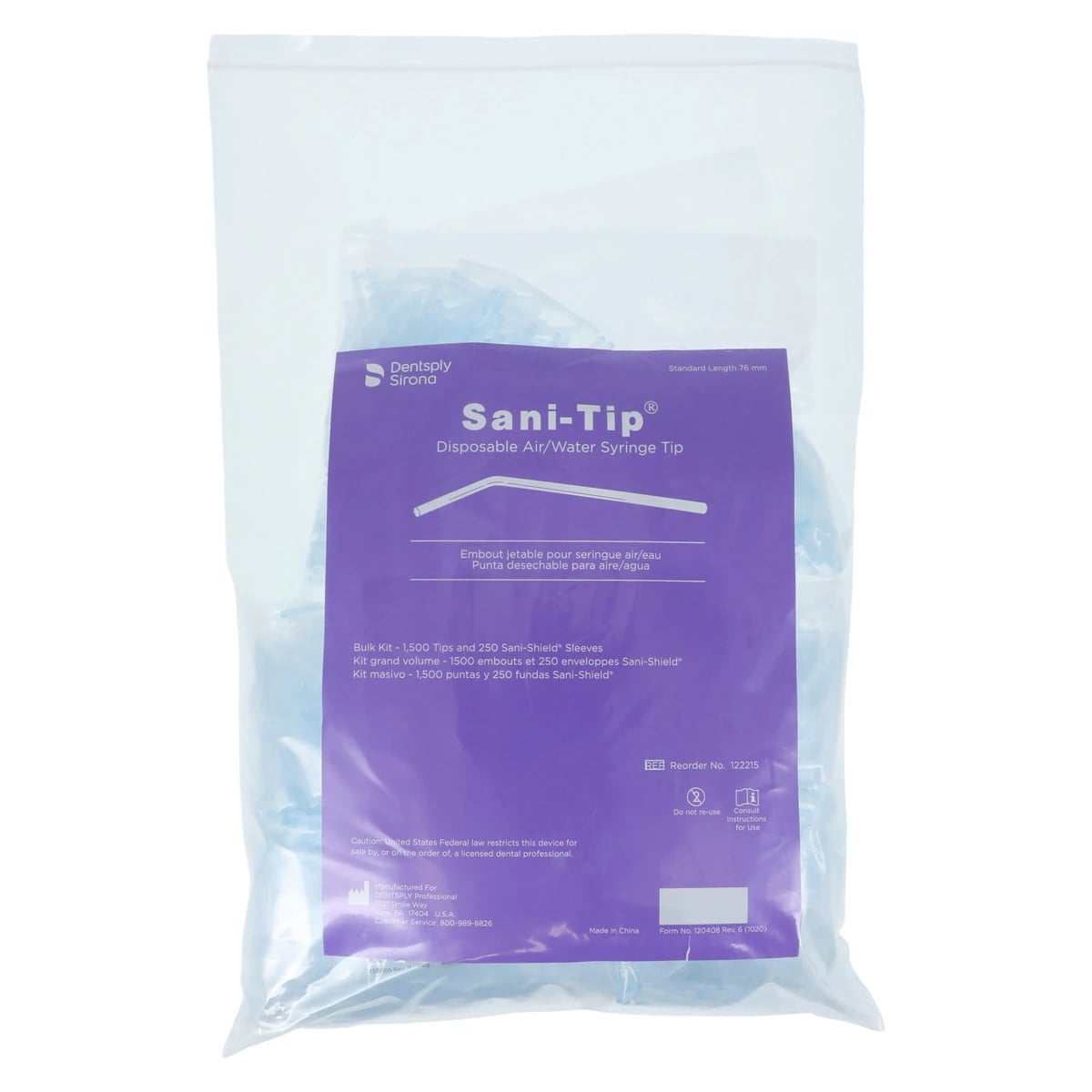 Sani-Tip Disposable Air/Water Syringe Tips, Clear, Bulk Pack, 1500/Pk, 122215