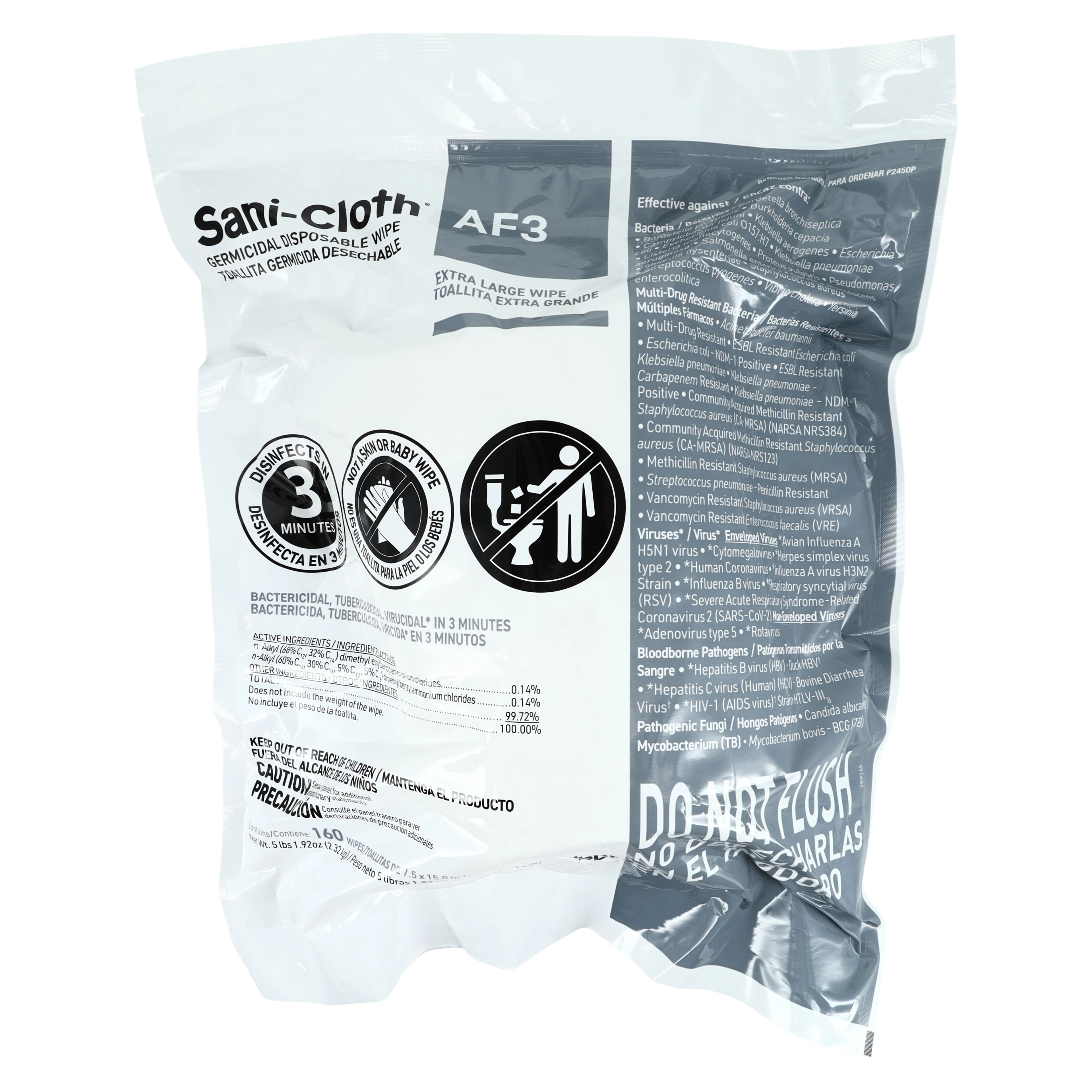 PDI Sani-Cloth AF3 Germicidal Disposable Wipes, Refill, 7.5 in x 15 in, 160 Sheets/Pail, 2 Pails/Case, P2450P