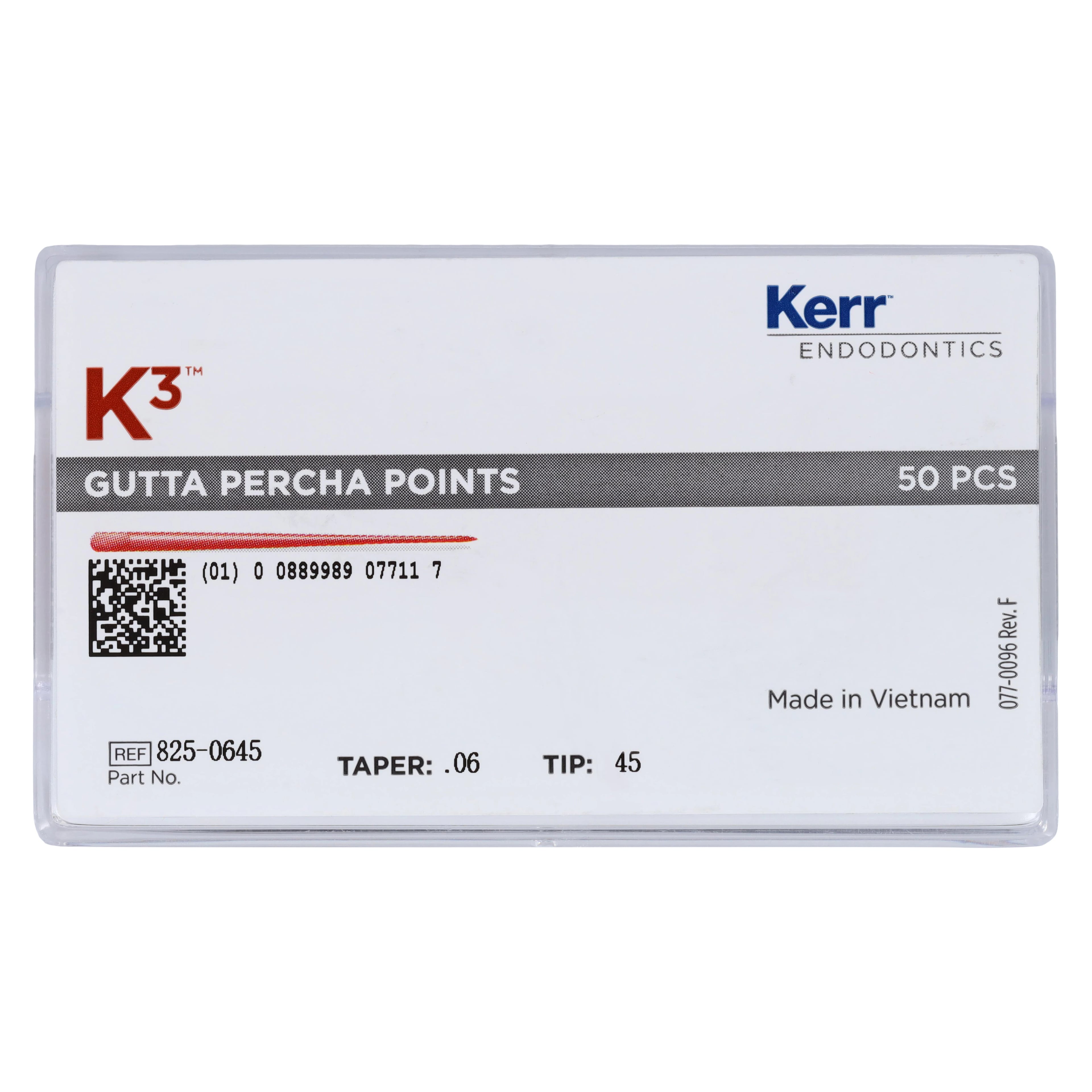 K3/K3XF Gutta Percha Points, 0.06 Taper, #45, White, 25 mm, 50/Pk, 825-0645