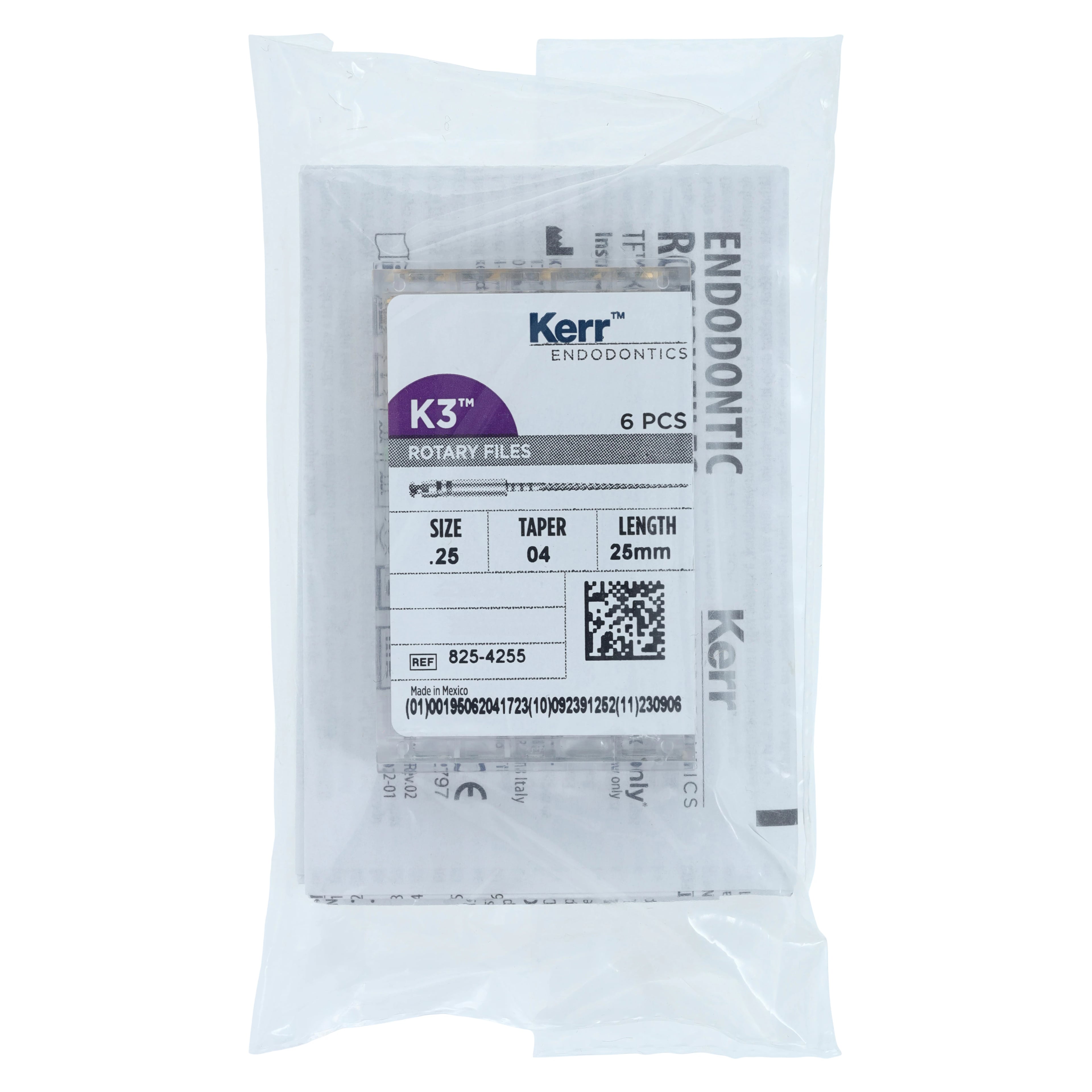 K3 Nickel-Titanium Rotary Endodontic Files, 25 mm, .04 Taper, #25, Red, 6/Pk, 825-4255