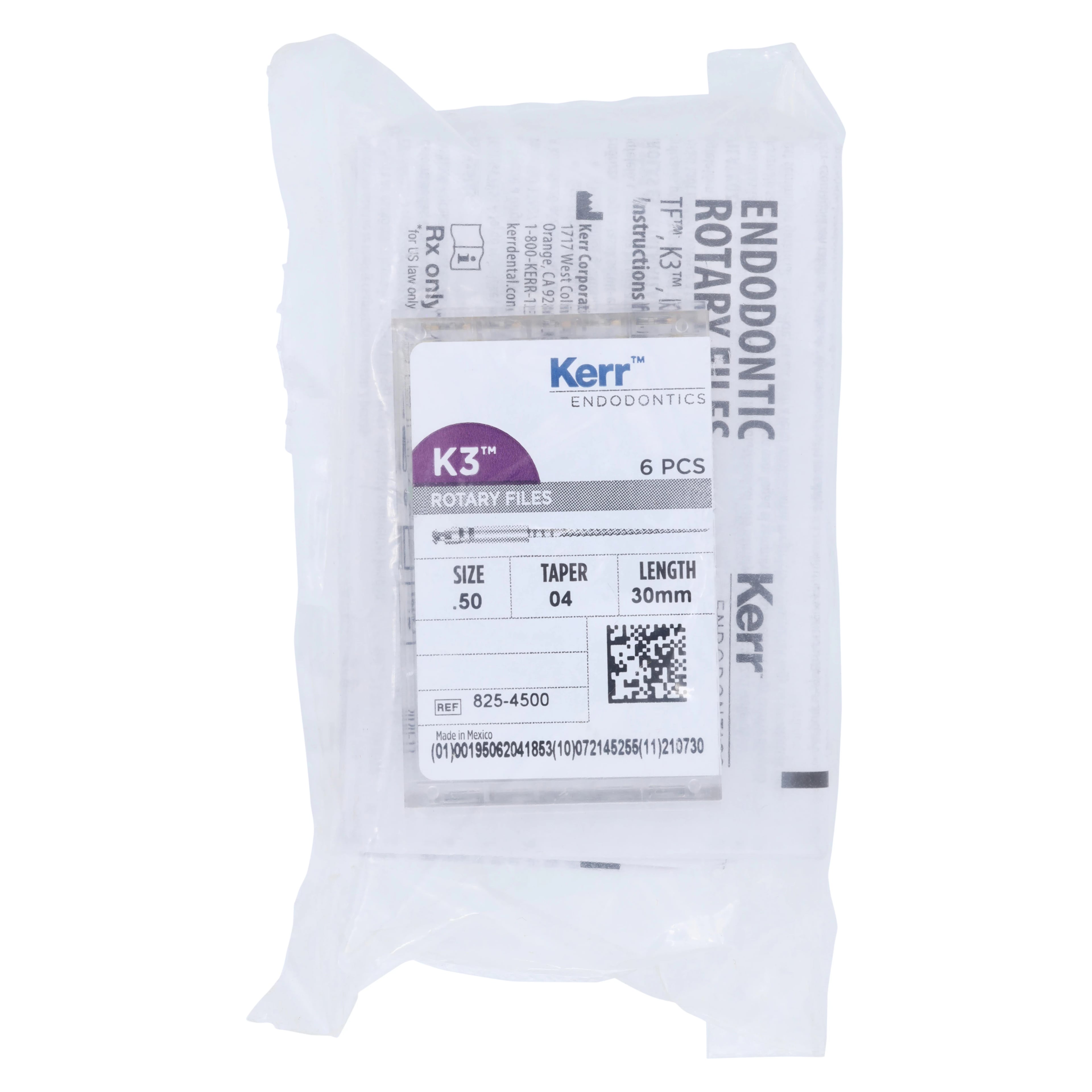 K3 Nickel Titanium Rotary Endodontic Files, 30 mm, #50, .04 Taper, Yellow, 6/Pk, 825-4500