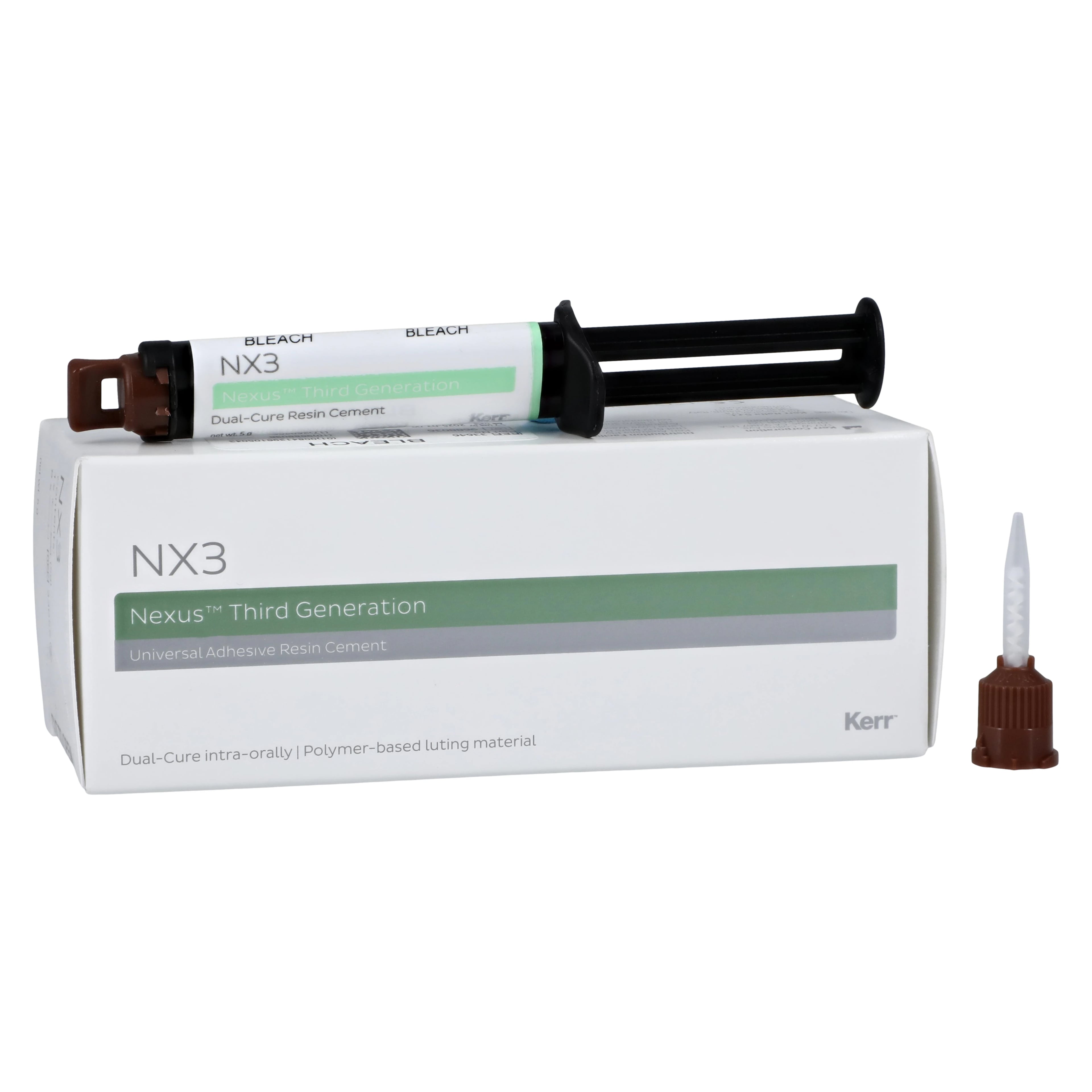 Kerr NX3 Nexus Third Generation Universal Adhesive Resin Cement, Dual-Cure Automix Syringe Refill, Bleach Shade, 5 g, 33646