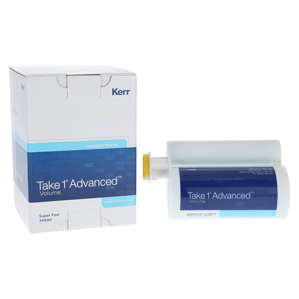 Take 1 Advanced VPS Impression Material, Medium/Monophase Body, Super Fast Set, Light Blue, 380 ml Hard Cartridges, 2/Pkg, 34690