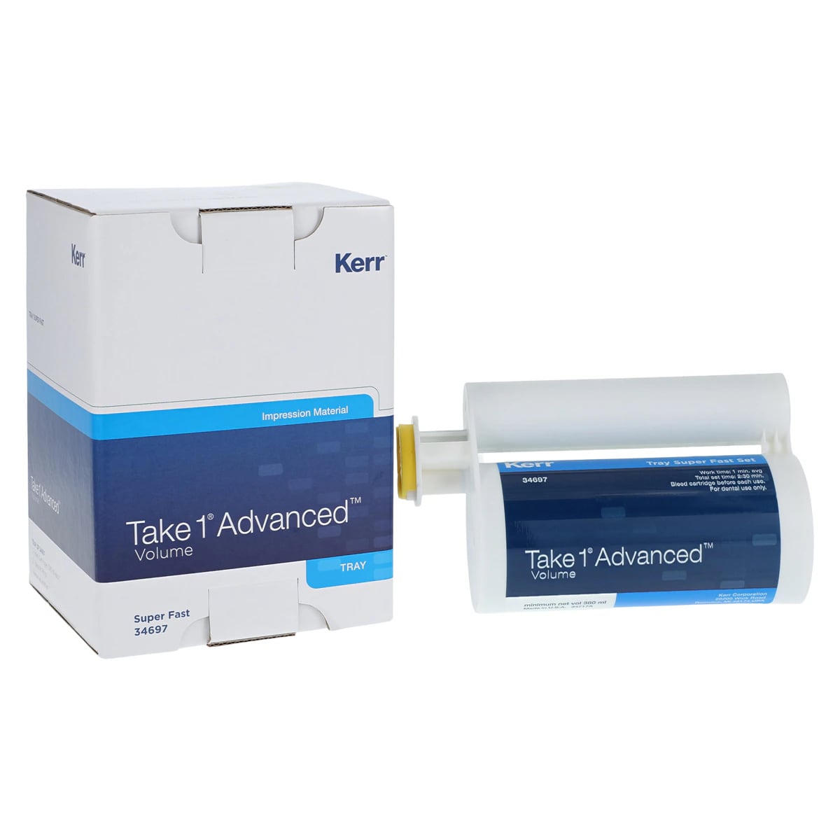 Kerr Take 1 Advanced VPS Impression Material, Volume Tray Heavy Body, Super Fast Set, Dark Blue, 380 ml Hard Cartridges, 2/Pkg, #34697