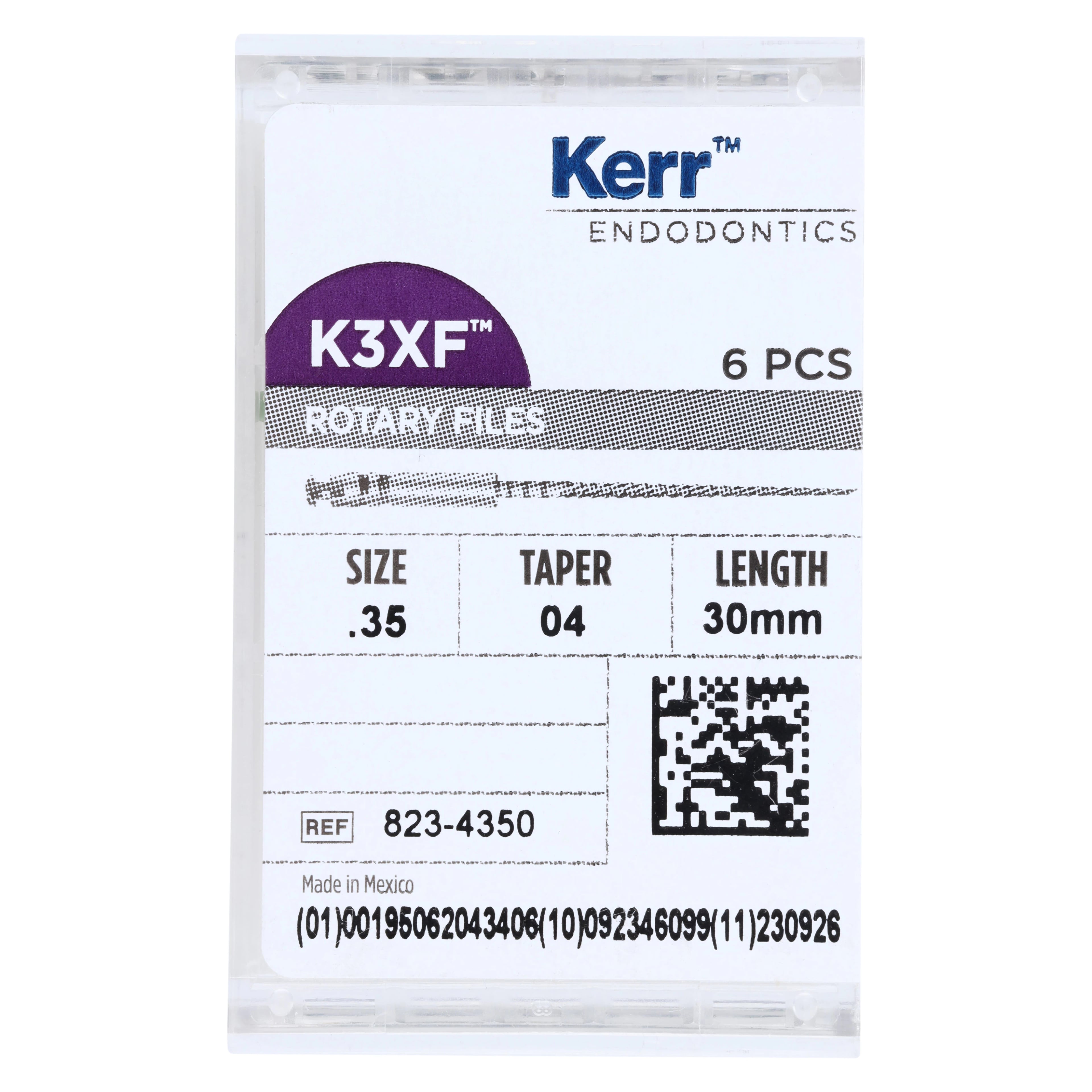 K3XF Nickel Titanium Rotary Files, #35, .04 Taper, 30 mm, Green, 6/Pk, 823-4350