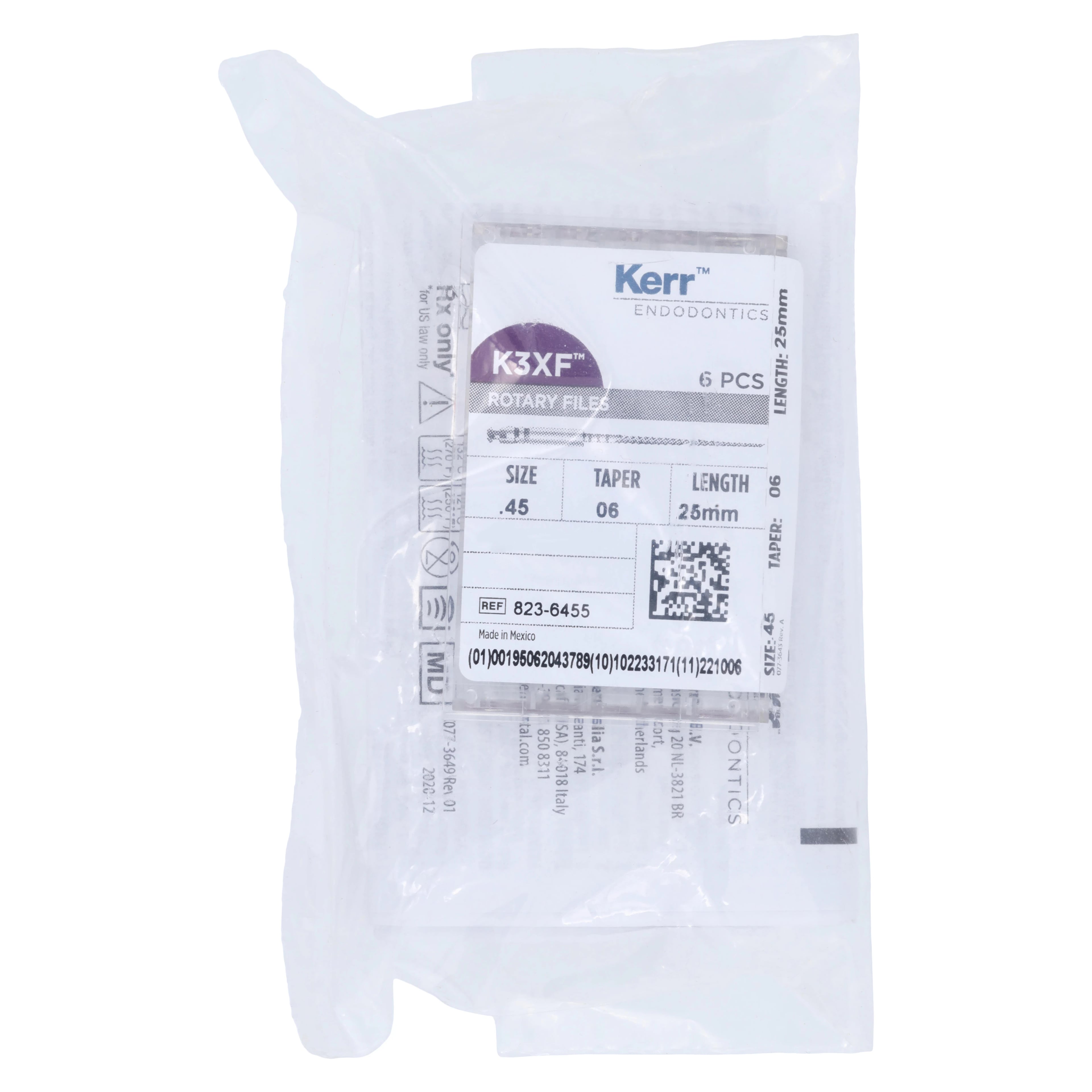 Kerr K3 XF NiTi Rotary File, #45, .06 Taper, 25mm, White, 6/Pk, 823-6455