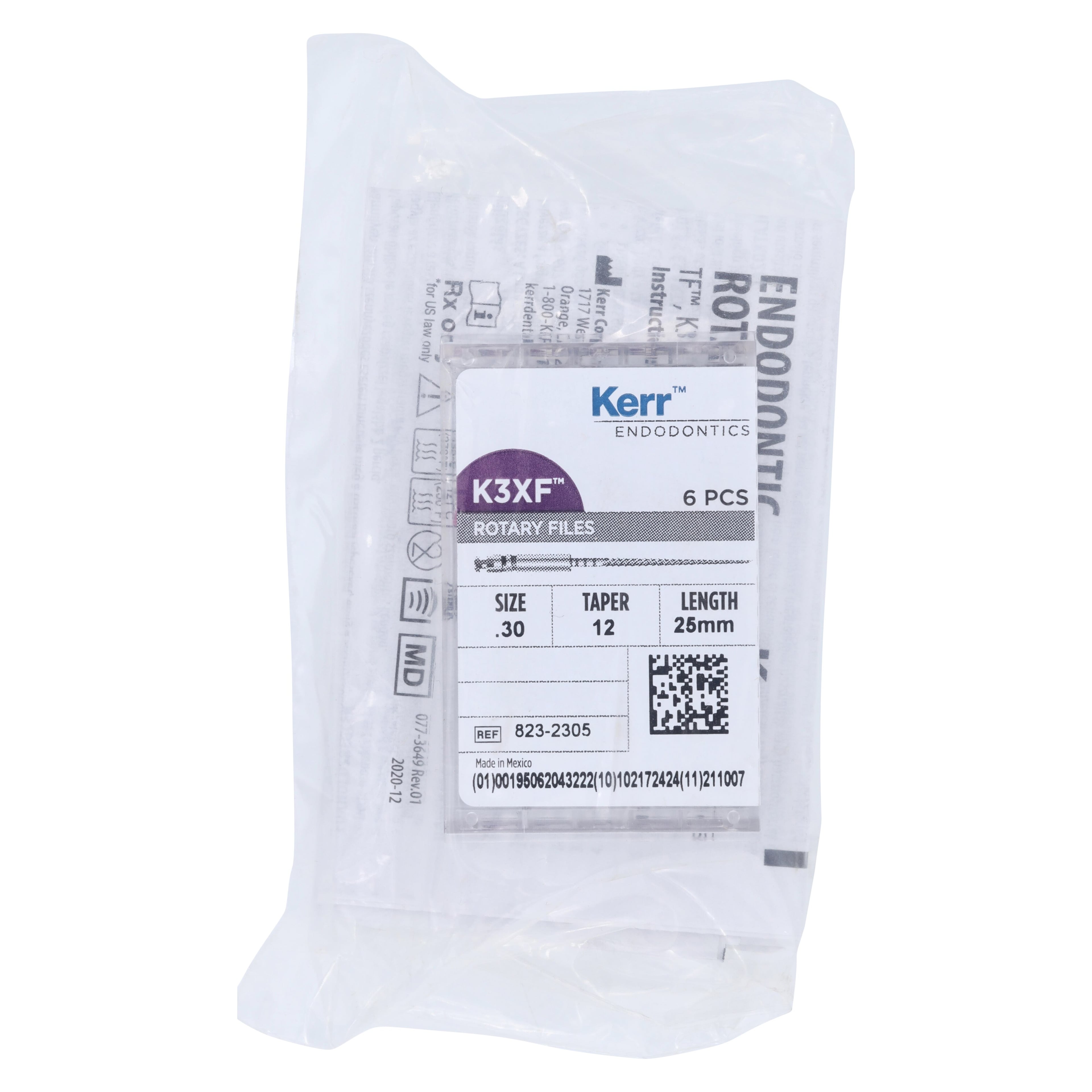 Kerr K3XF Nickel Titanium Rotary Files, #30, .12 Taper, 25mm, Blue, 6/Pk, 823-2305