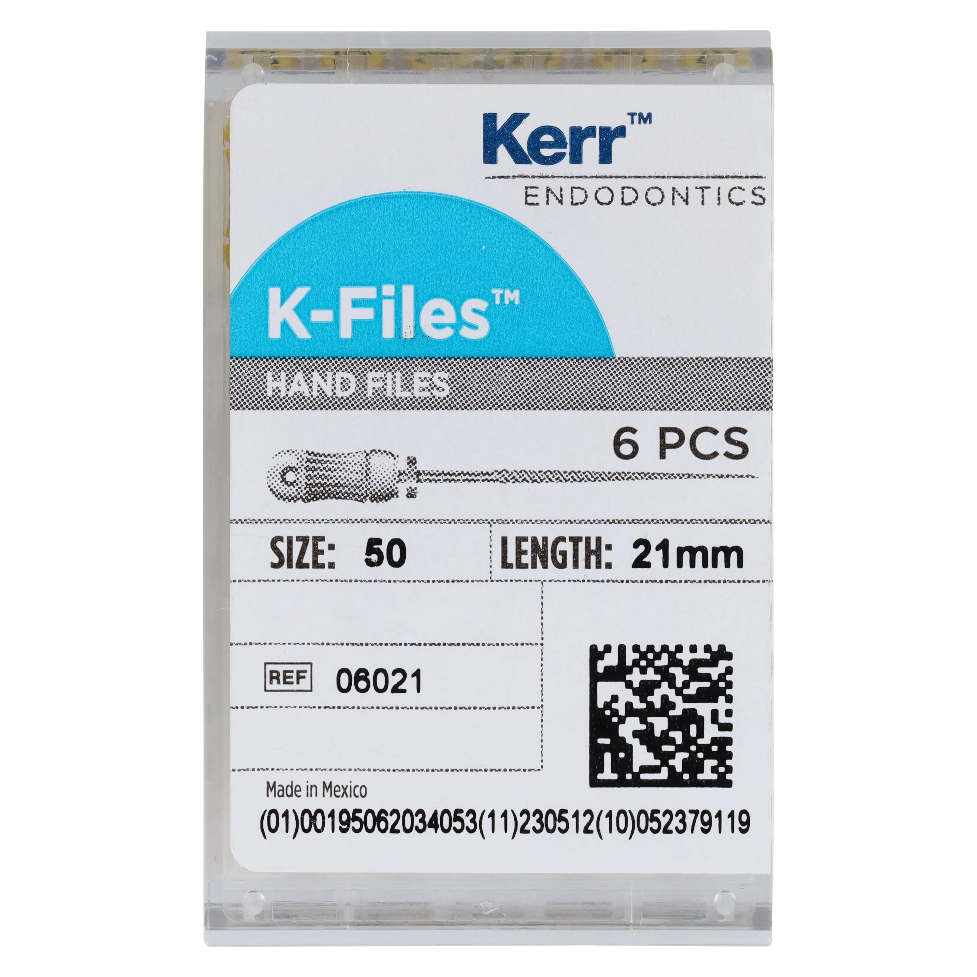Kerr K-Files, Stainless Steel, 21 mm, #50, Yellow, 6/Pk, 06021