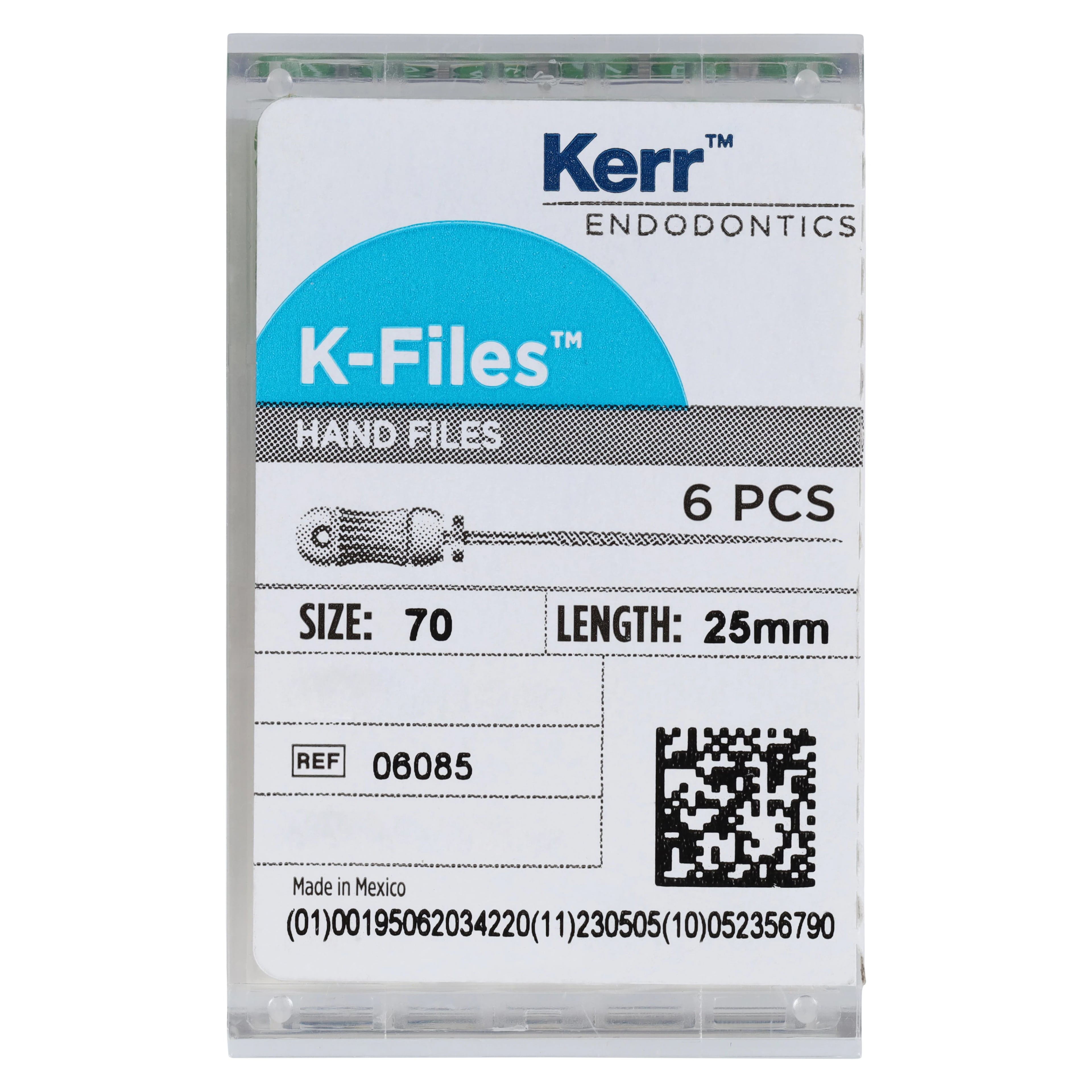 Kerr SybronEndo Stainless Steel K-Files, 25 mm, #70, Green, 6/Pk, 06085