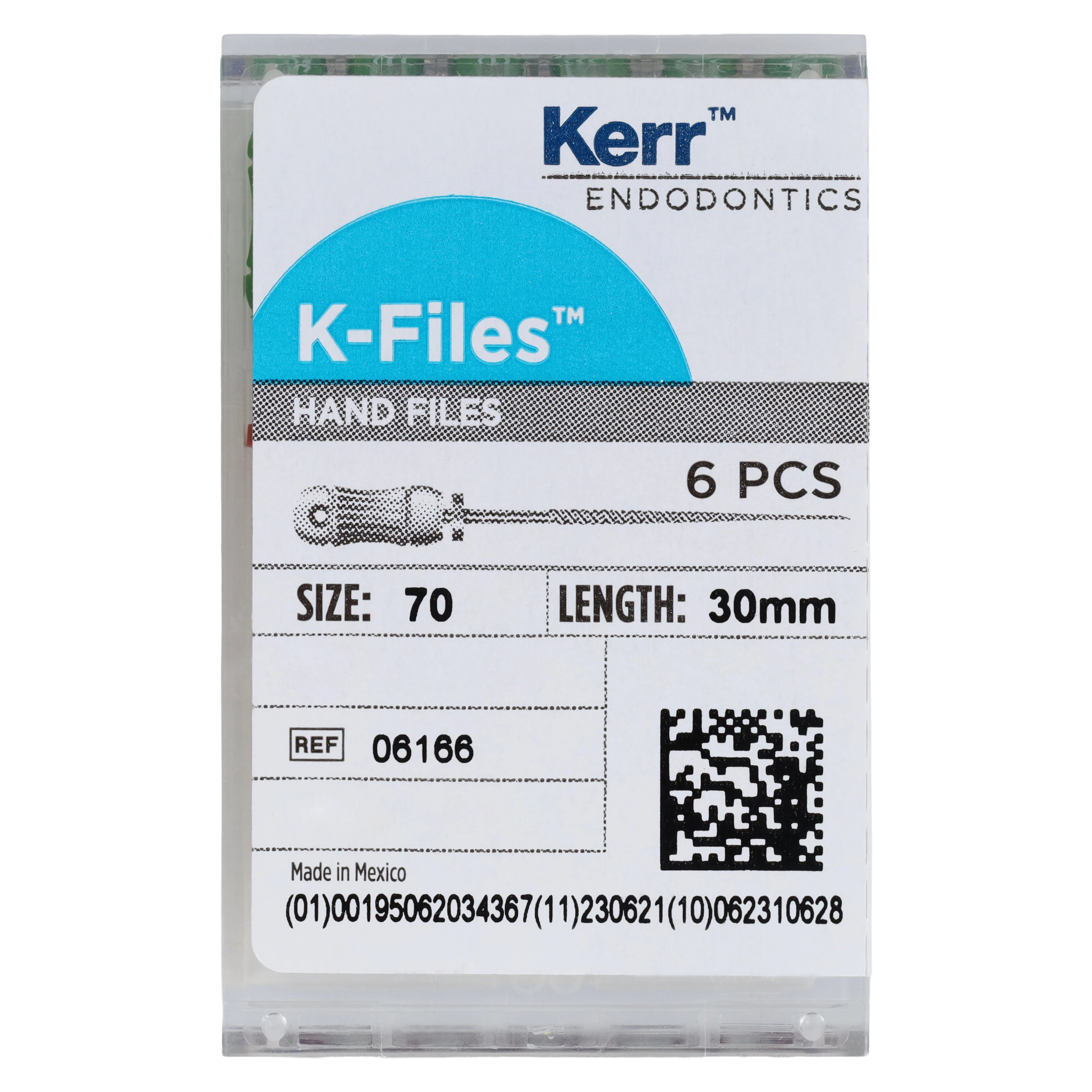 Kerr K-Files, Stainless Steel, 30 mm, #70, Green, 6/Pk, 06166