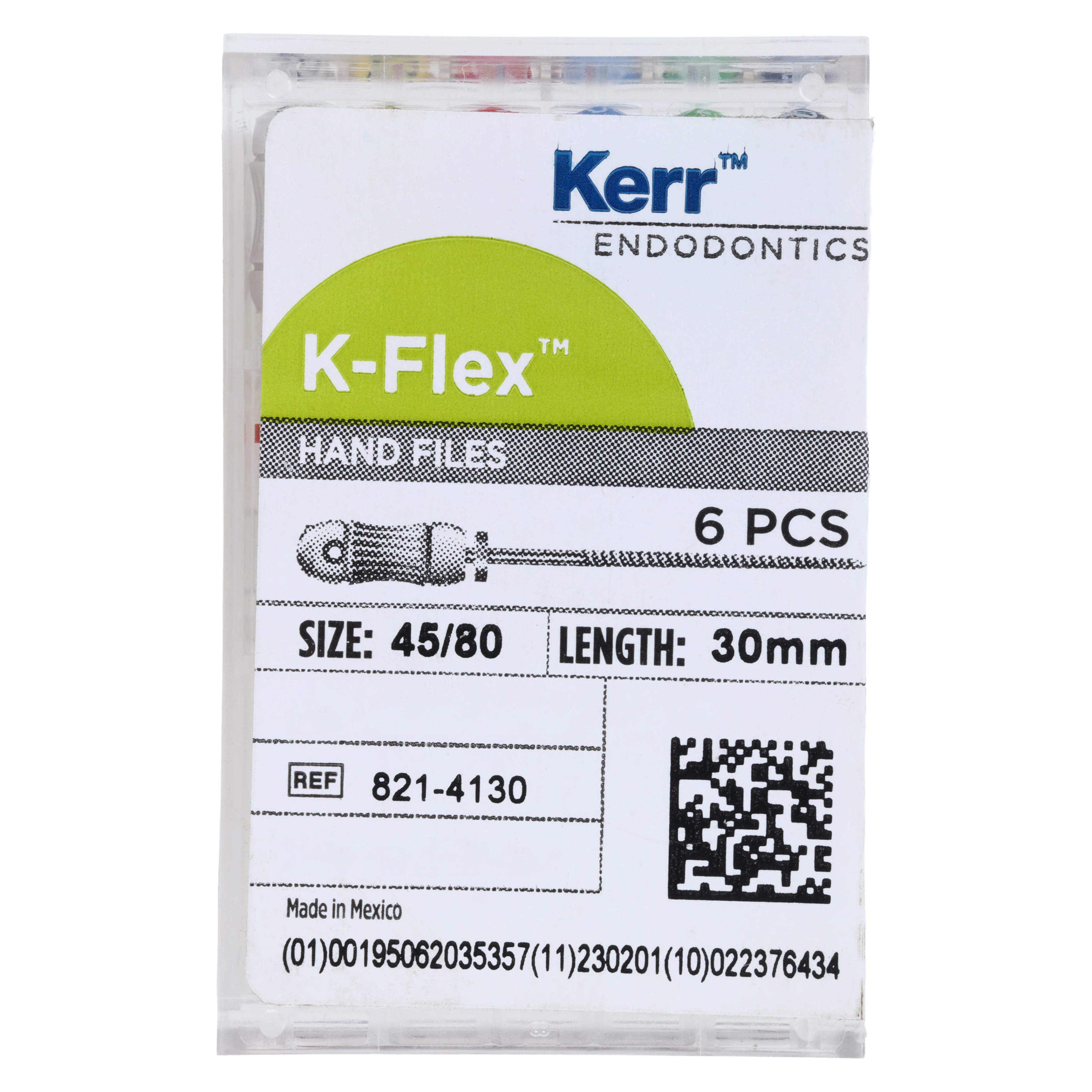 Kerr K-Flex Endodontic Files, Stainless Steel, 30mm, Assorted #45-80, 6/Pkg, 821-4130