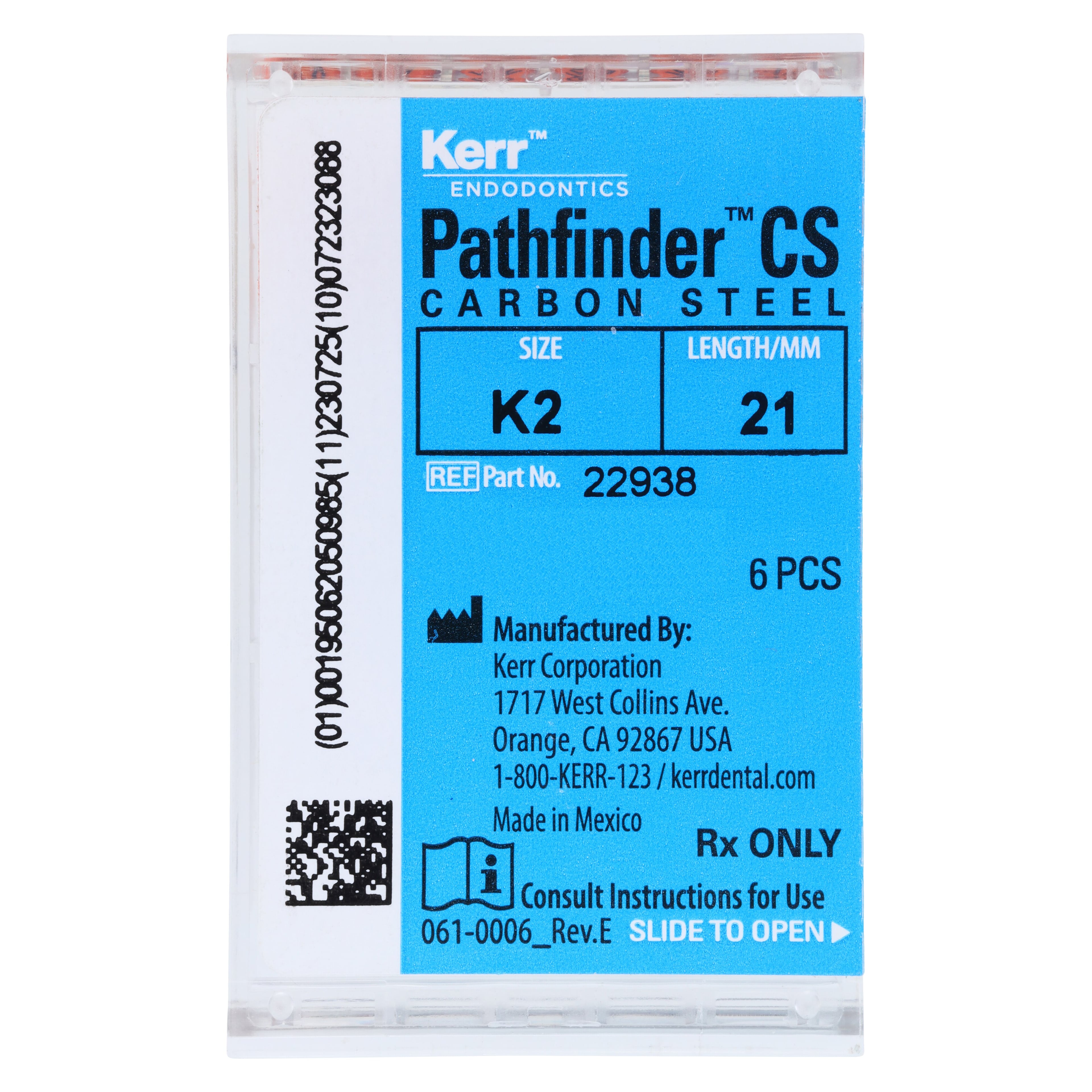 Pathfinder CS Carbon Steel Hand File, 21mm, K2 (Size #9), Orange, 6/Pk, 22938
