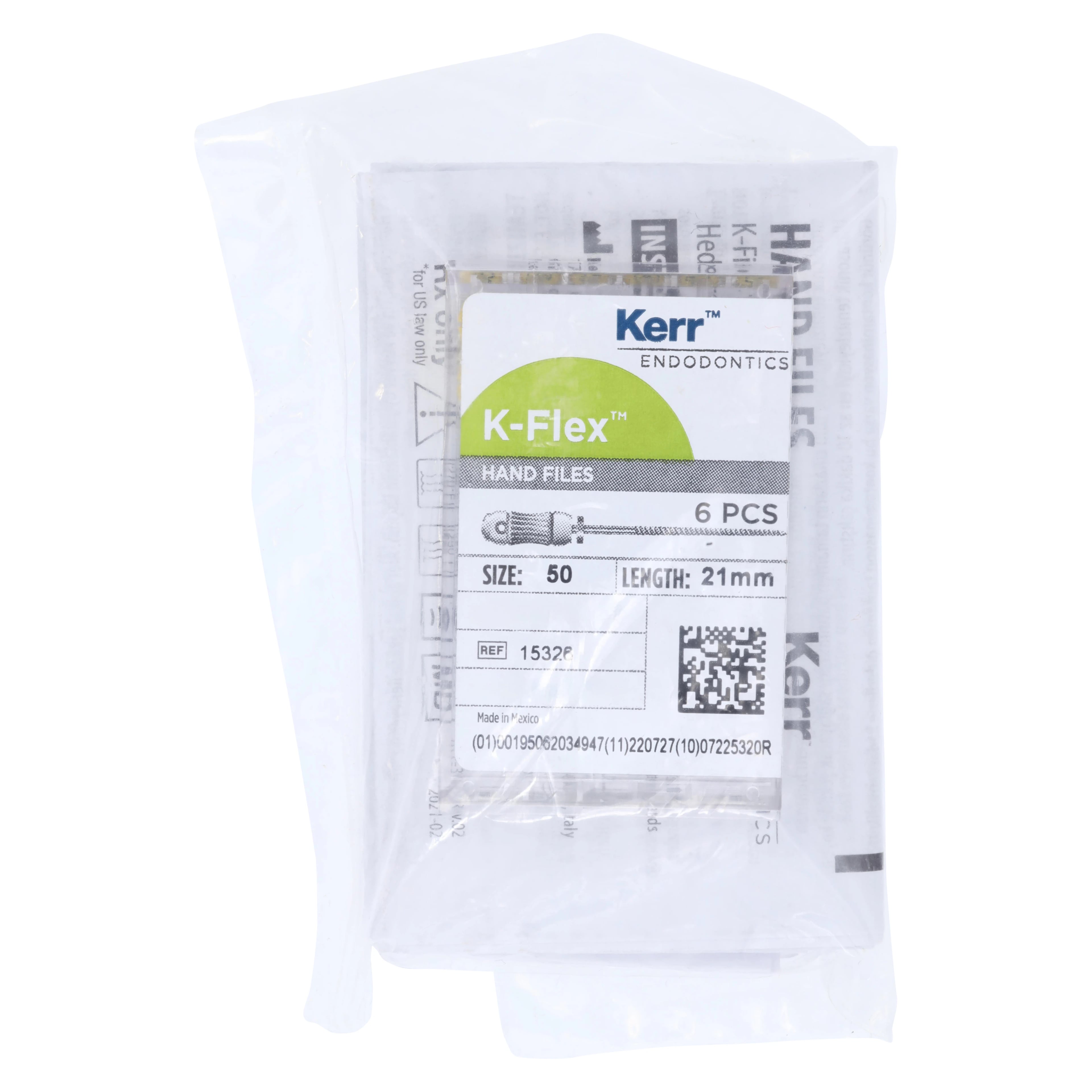 Kerr K-Flex Endodontic Files, #50, 21mm, Yellow, Stainless Steel, 6/Pack, 15326