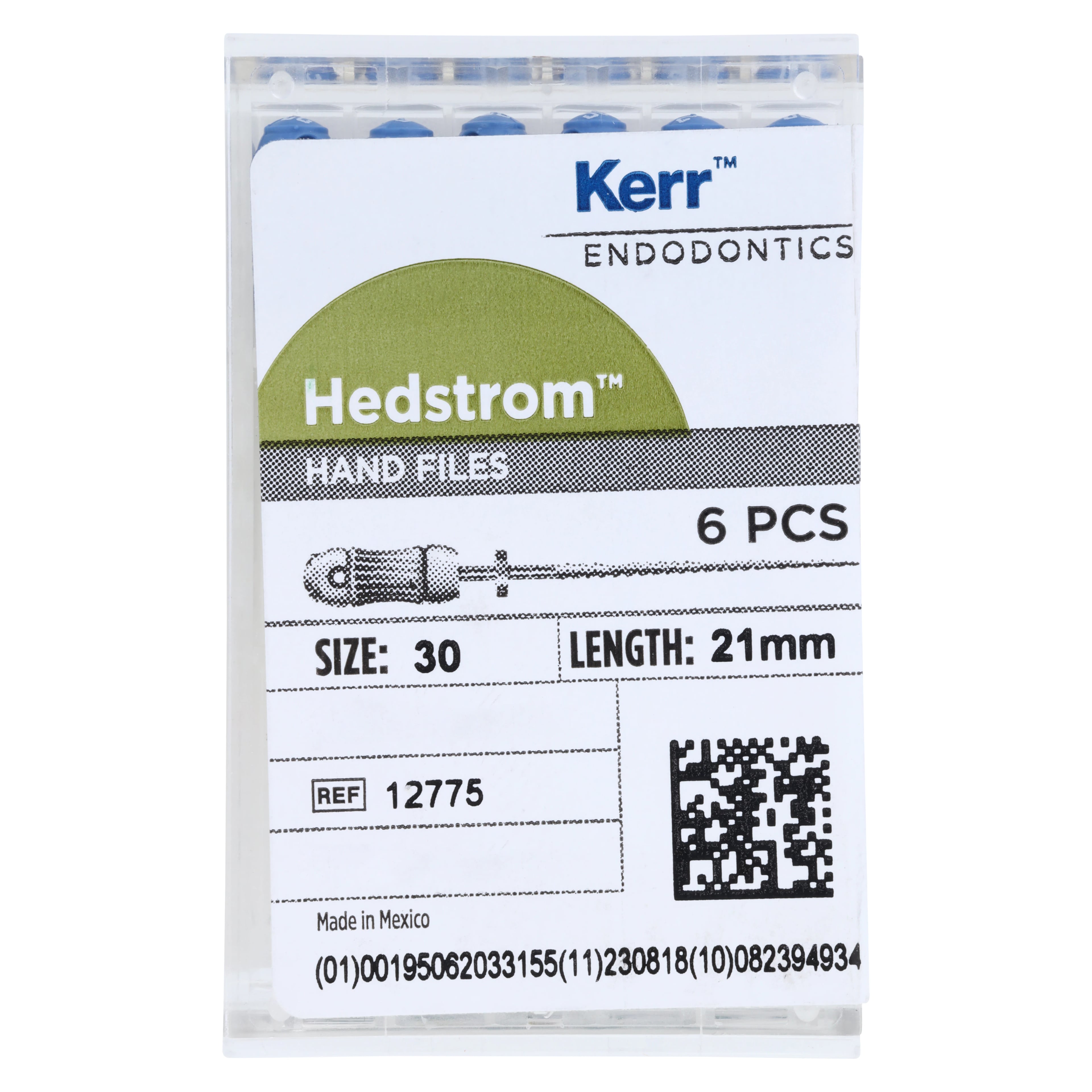 Kerr Sybron Endo Hedstrom Files, Stainless Steel, 21 mm, Size #30, Blue, 6/Pk, 12775
